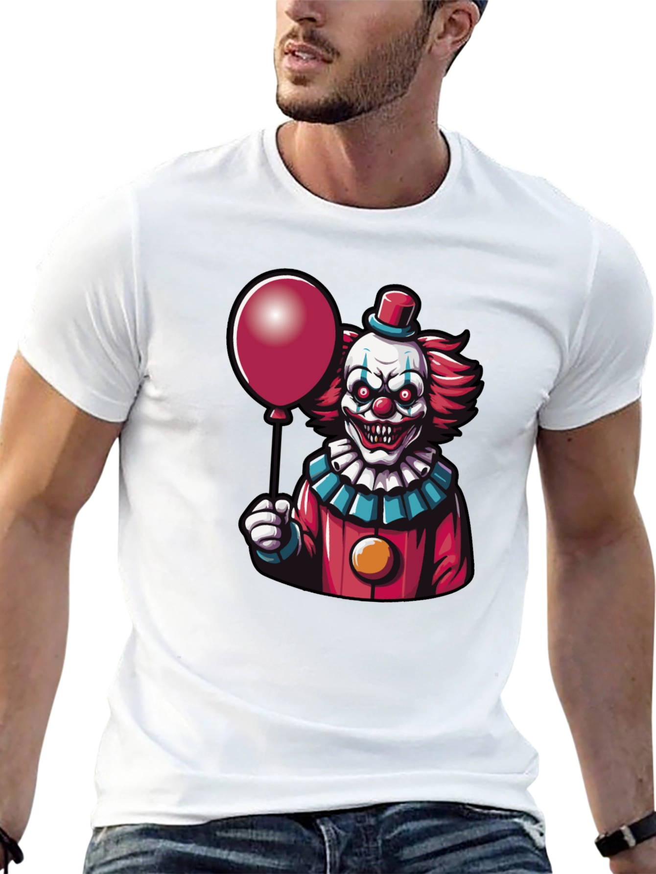 Black Creepy Clown Graphic Tee - Horror Balloon T-Shirt view 13
