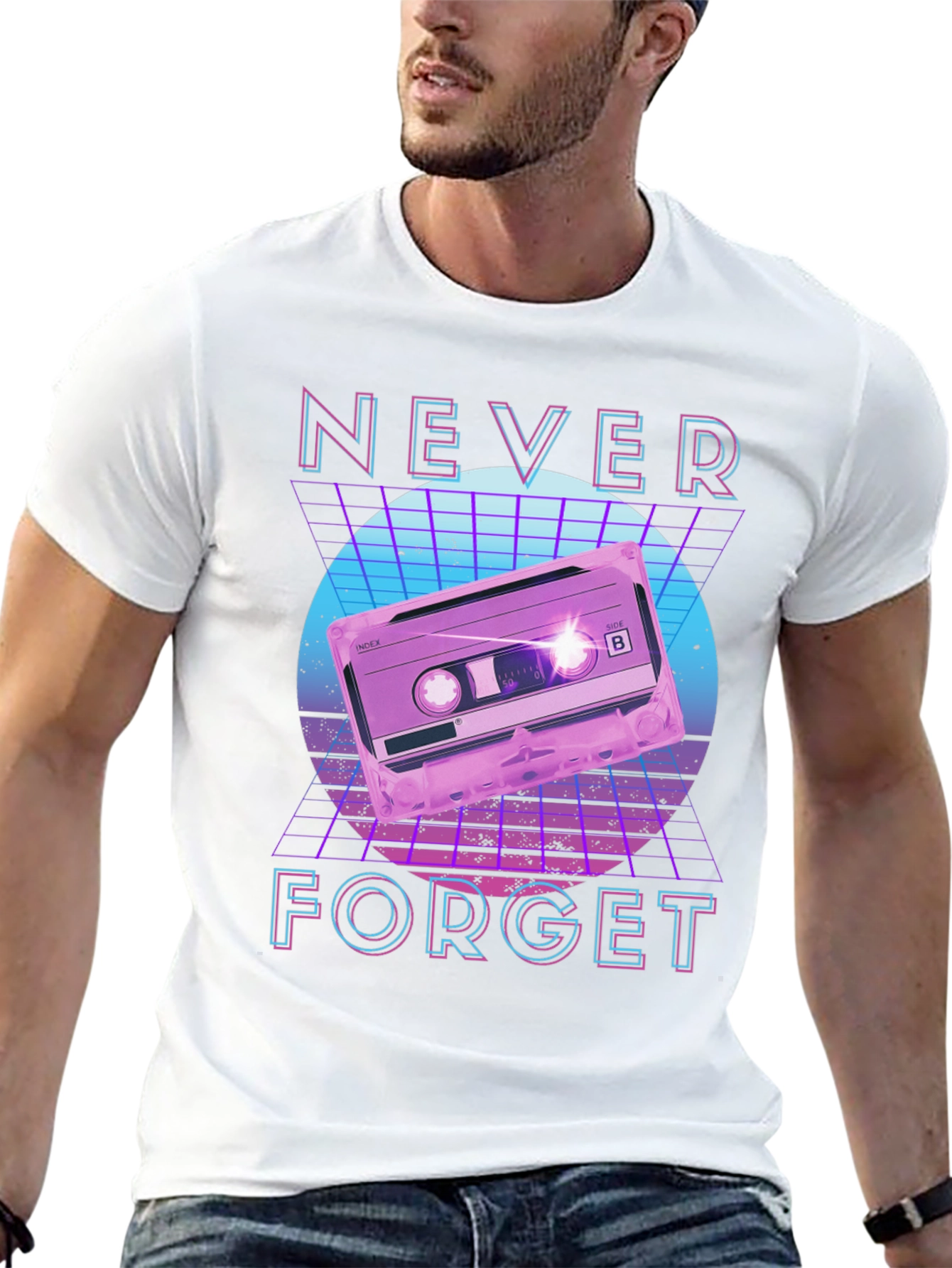 Black Retro 80s Cassette Tape Never Forget Graphic Tee view 13