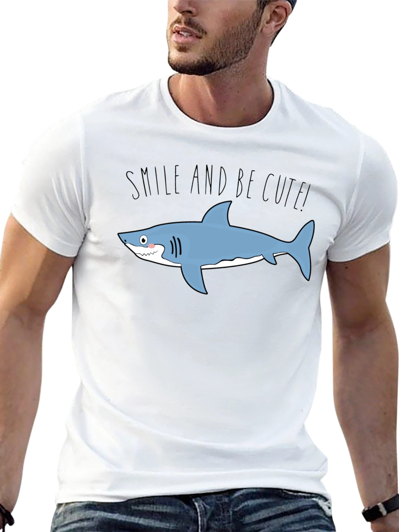 Black Smile and Be Cute Shark Graphic T-Shirt view 13