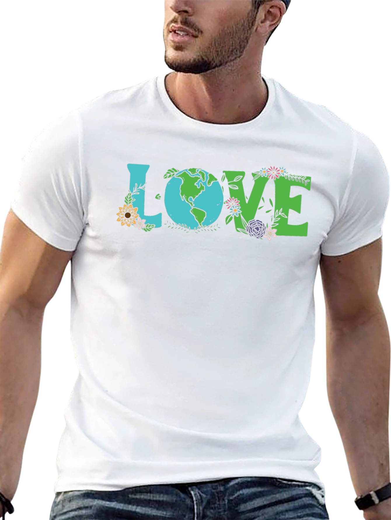 Black Love Earth T-Shirt - Floral Design view 13