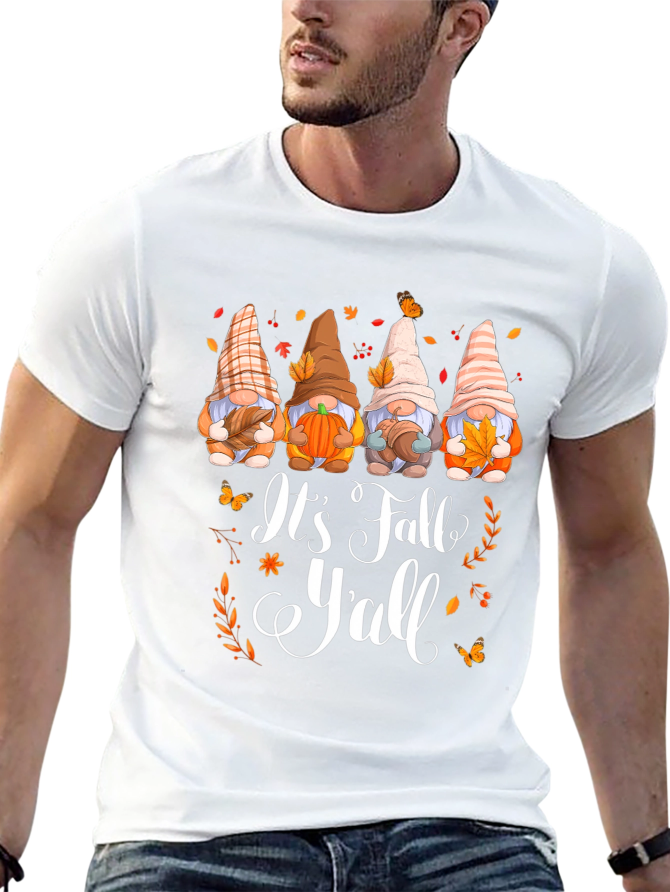 Black It's Fall Y'all Gnomes Graphic T-Shirt view 13
