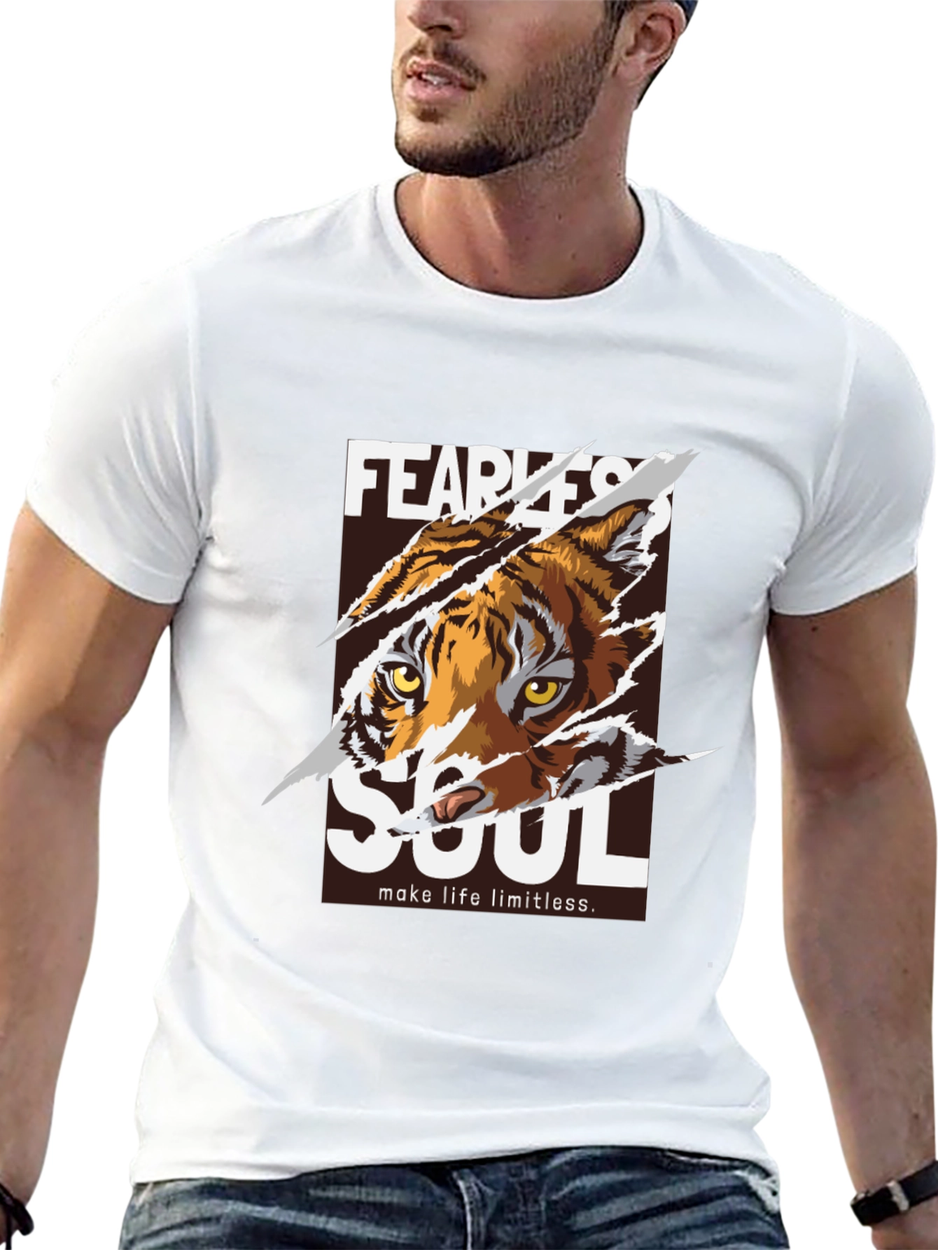 Black Fearless Soul Tiger Graphic Black T-Shirt view 13