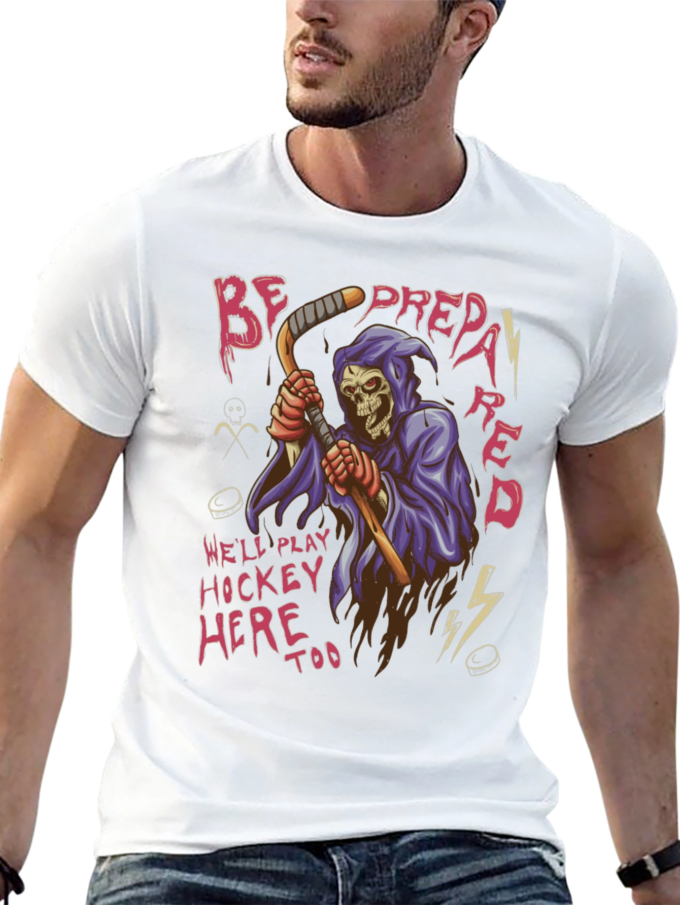 Black Hockey Grim Reaper Graphic T-Shirt view 13