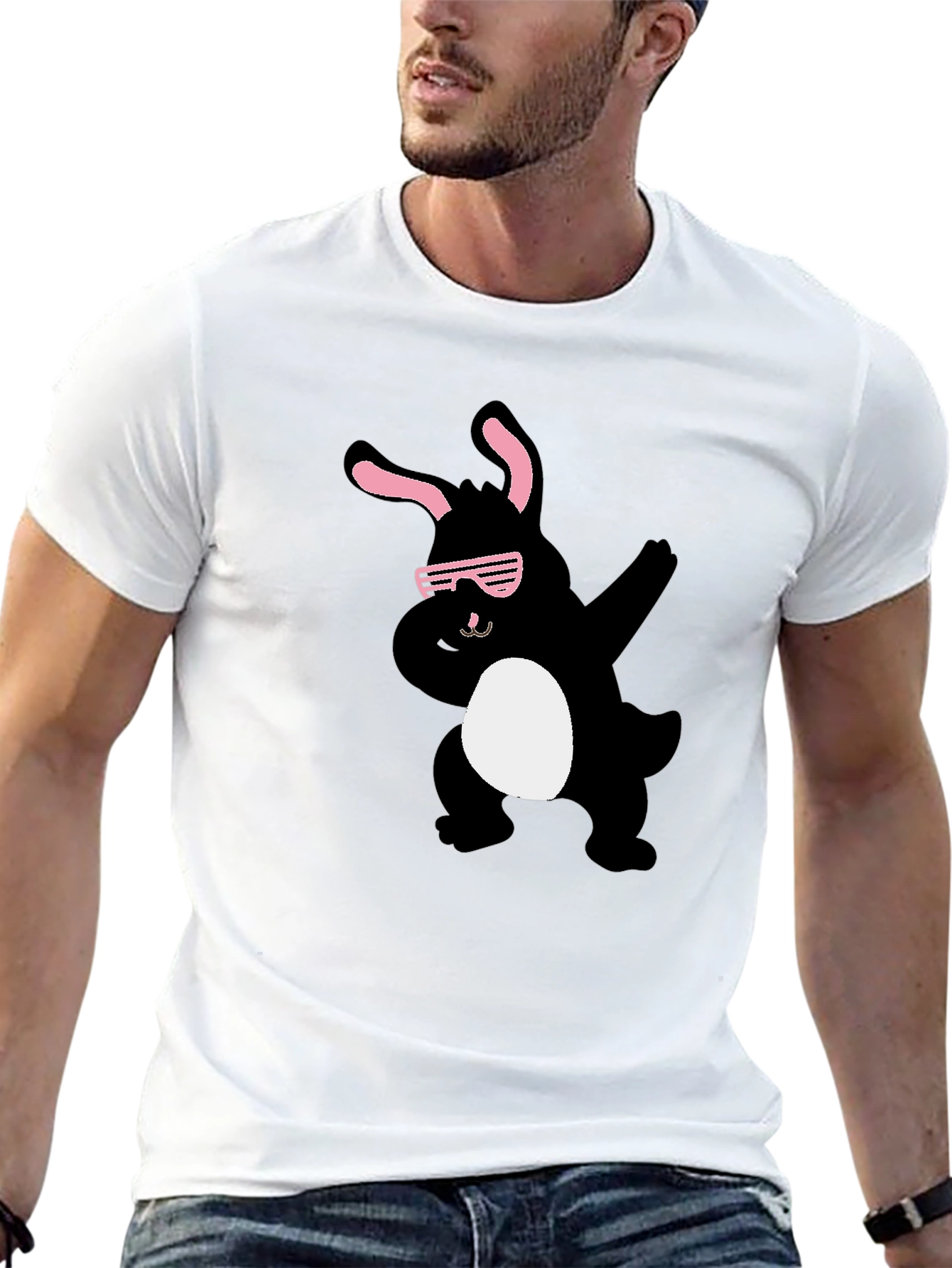 Black Cool Bunny Dab T-Shirt - Black Cotton Tee view 13