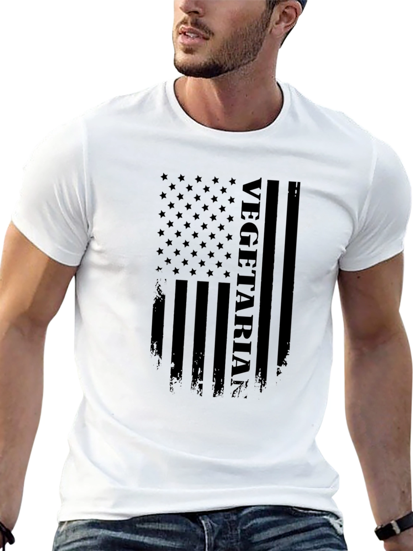 Black Vegetarian American Flag Graphic T-Shirt - Black view 13