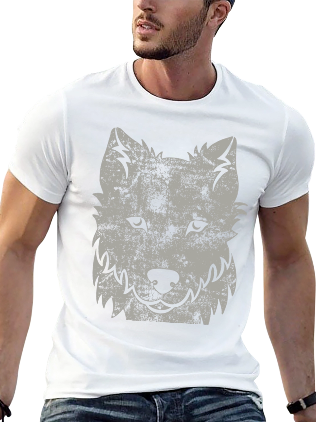 Black Distressed Wolf Graphic Black T-Shirt view 13