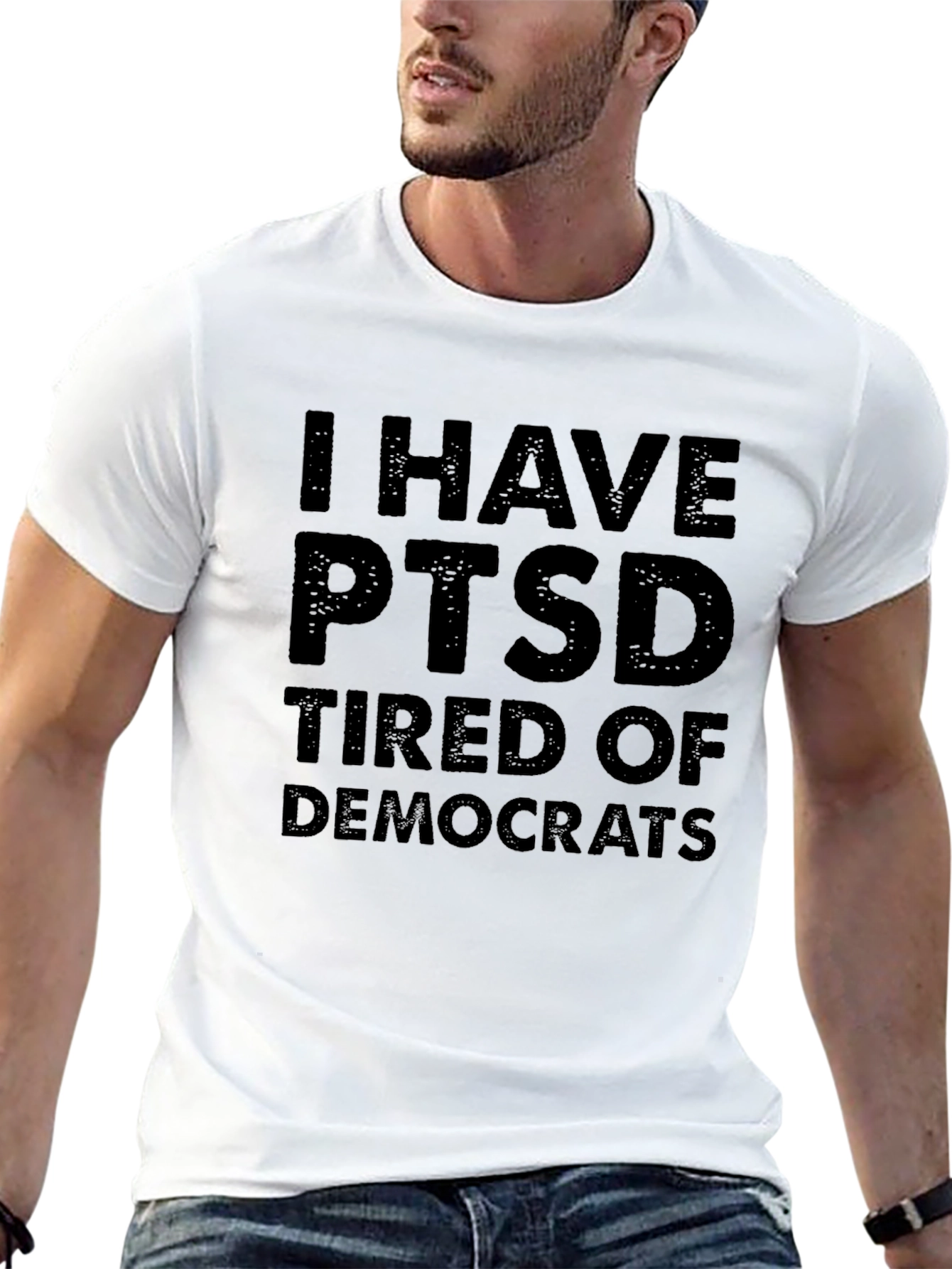 Black I Have PTSD Tired of Democrats Graphic T-Shirt view 13