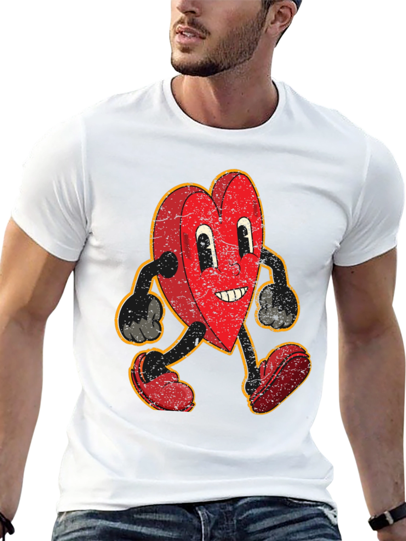 Black Retro Heart Cartoon Graphic T-Shirt view 13