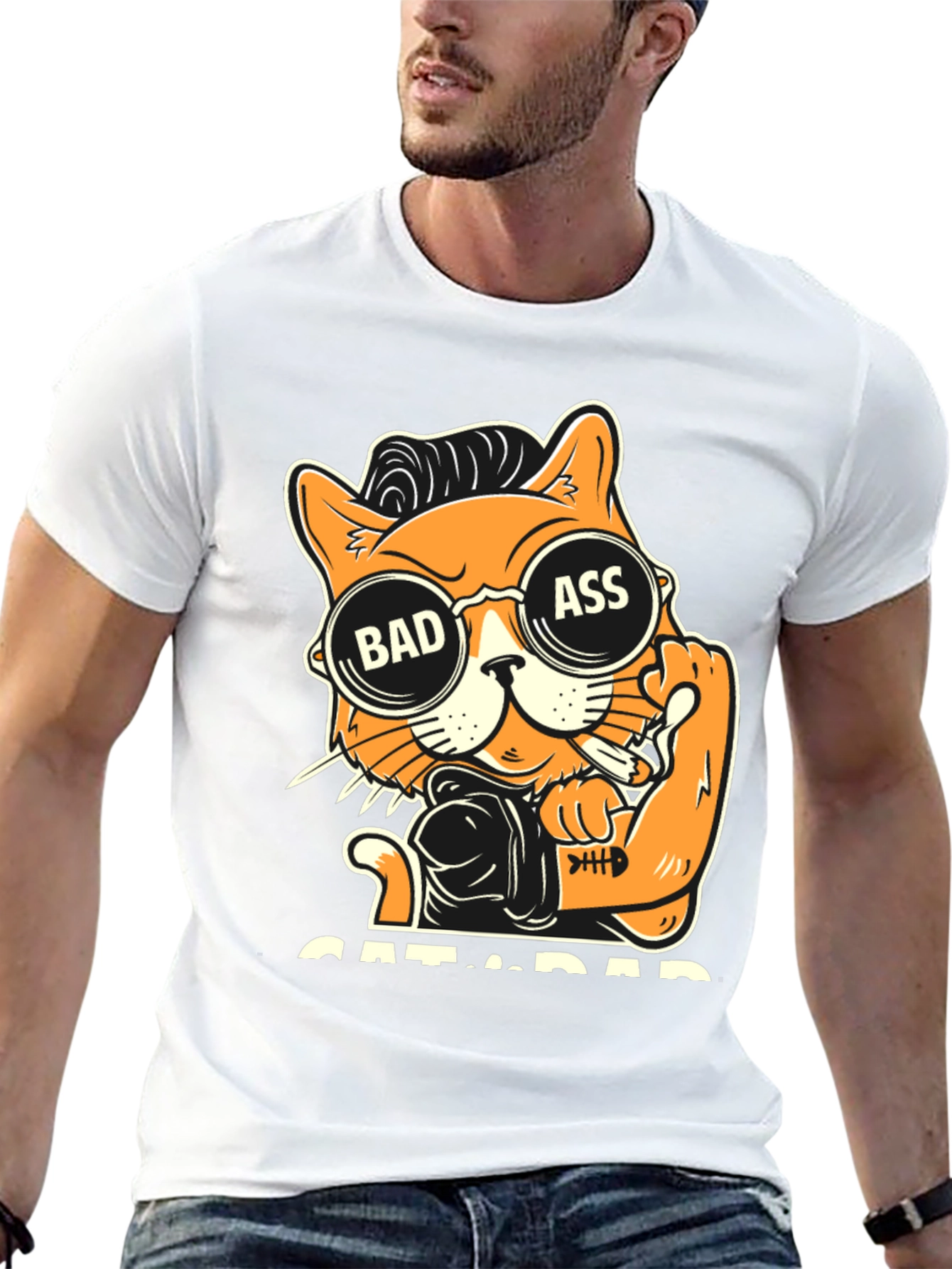 Black Bad Ass Cat Dad Graphic T-Shirt view 13