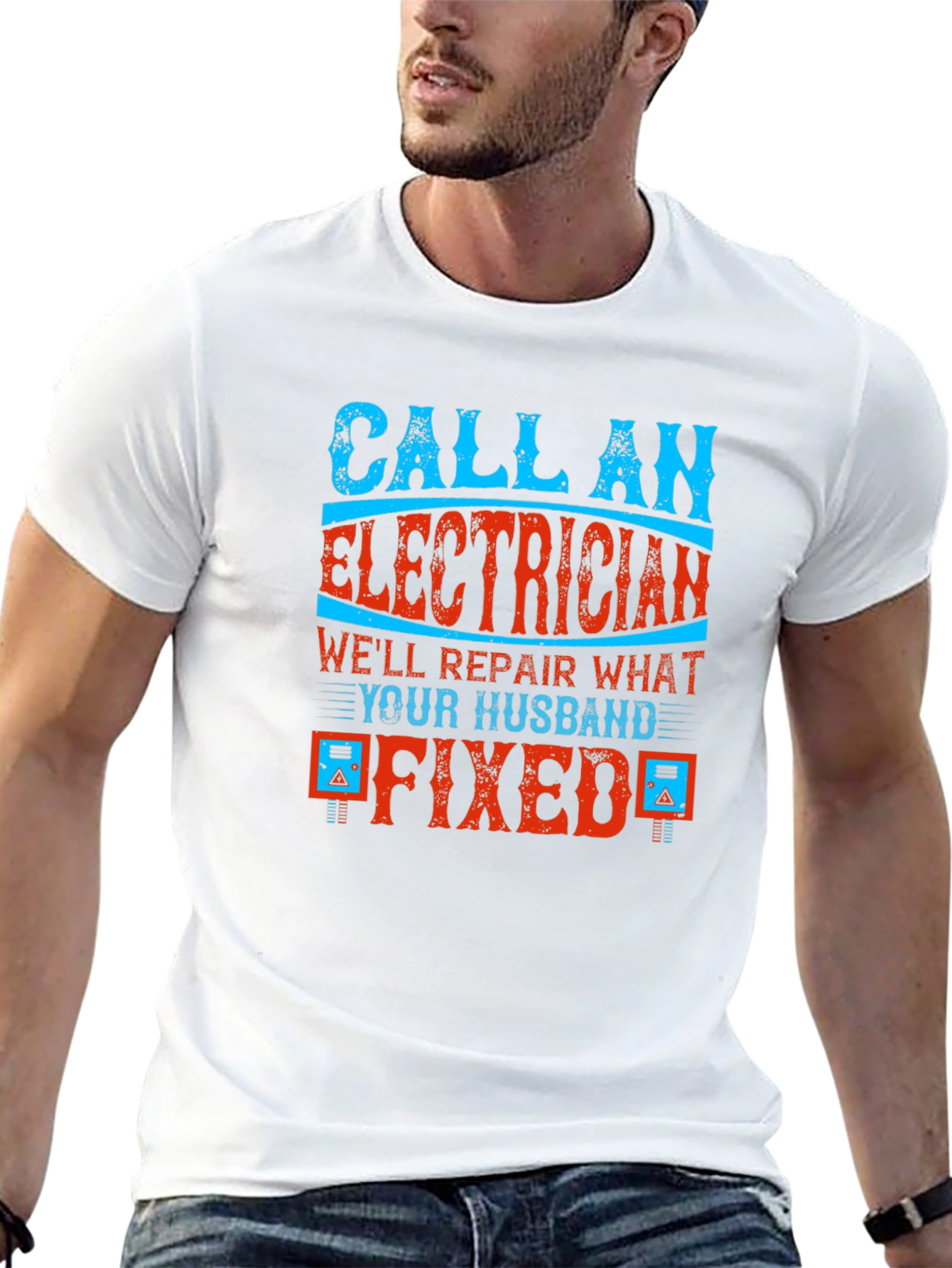 Black Electrician Humor Graphic T-Shirt - Husband Fixed It! view 13