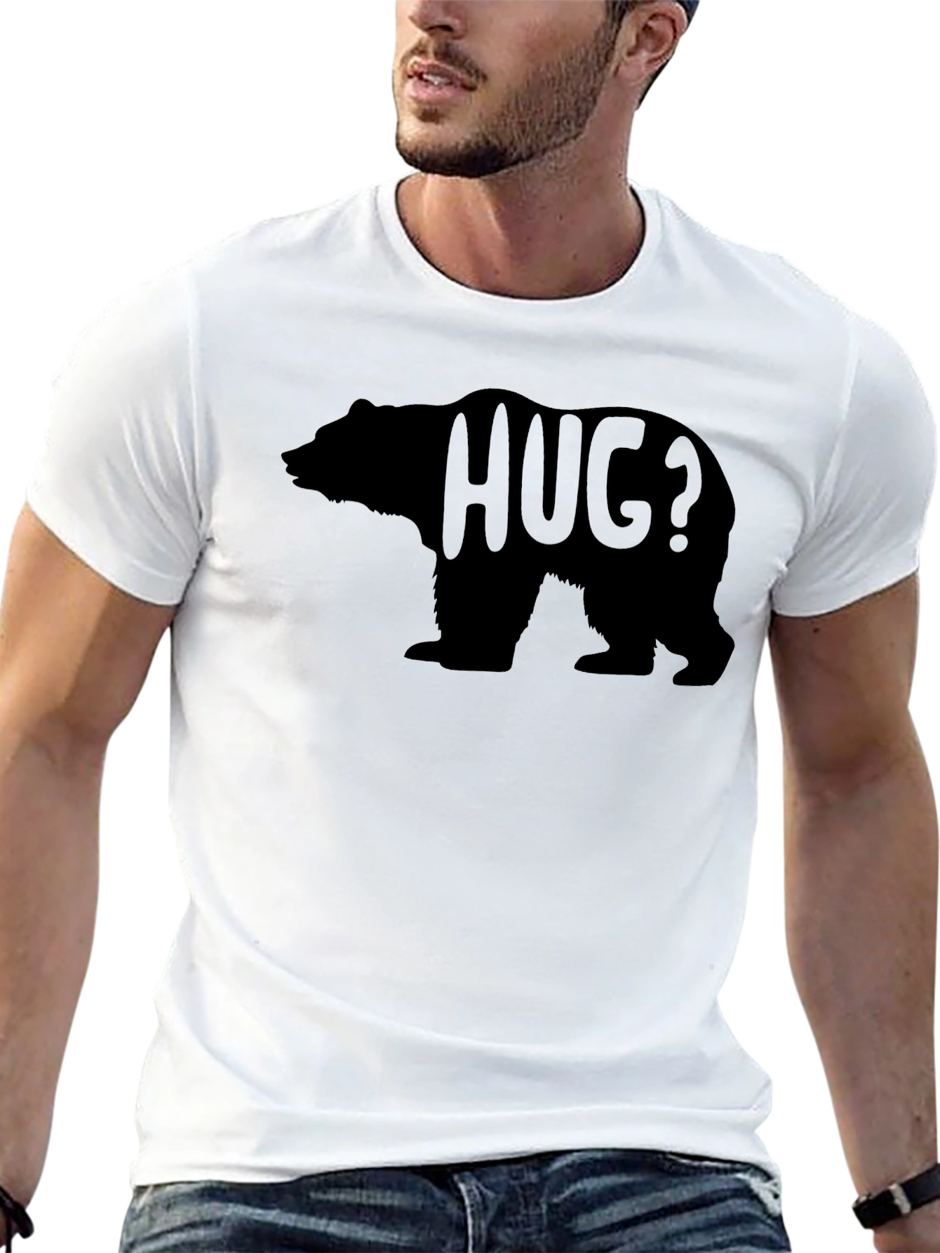 Black Humorous Bear Hug Graphic Tee - Casual Comfort view 13