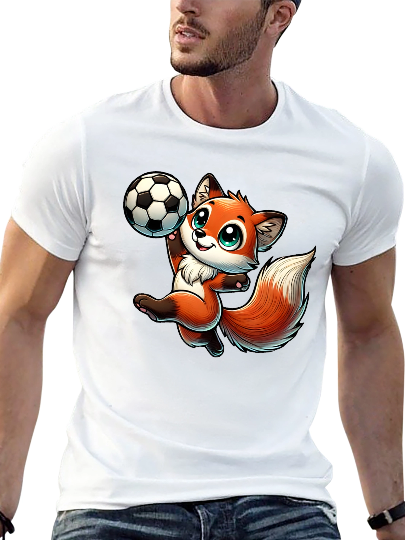 Black Cartoon Fox Soccer T-Shirt view 13