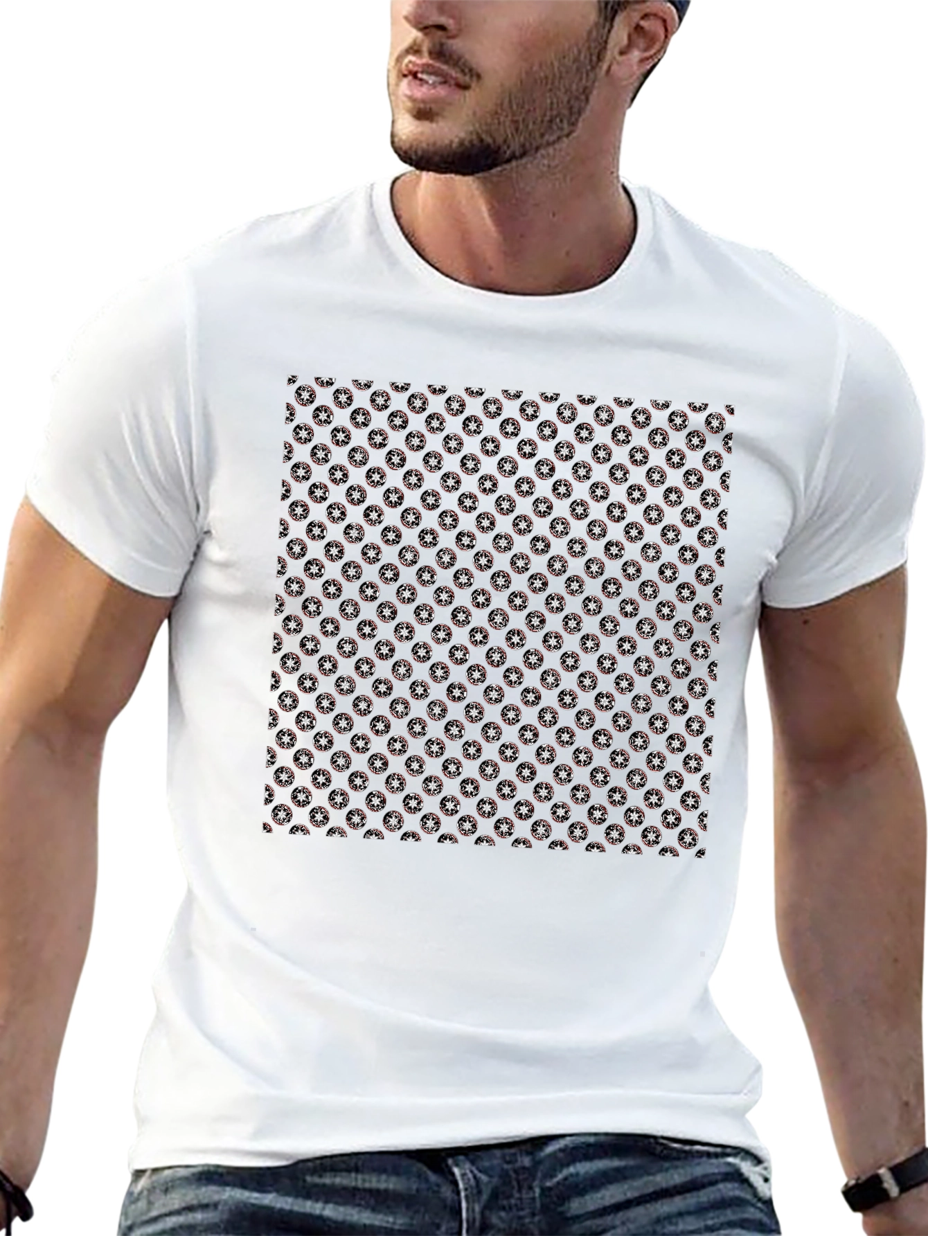 Black Patterned Graphic Print Men's T-Shirt view 13