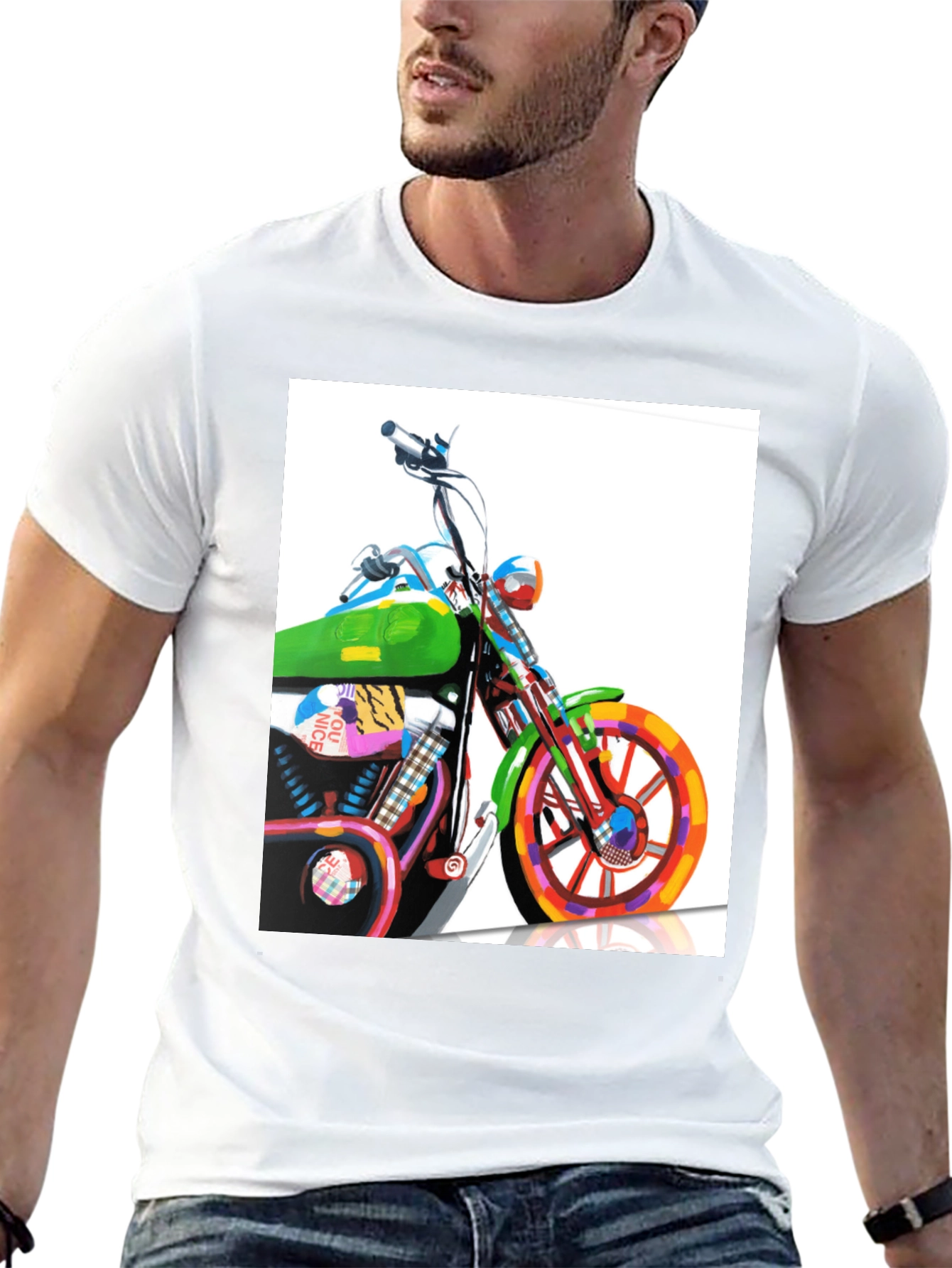 Black Motorcycle Graphic Tee - Artistic Biker T-Shirt view 13