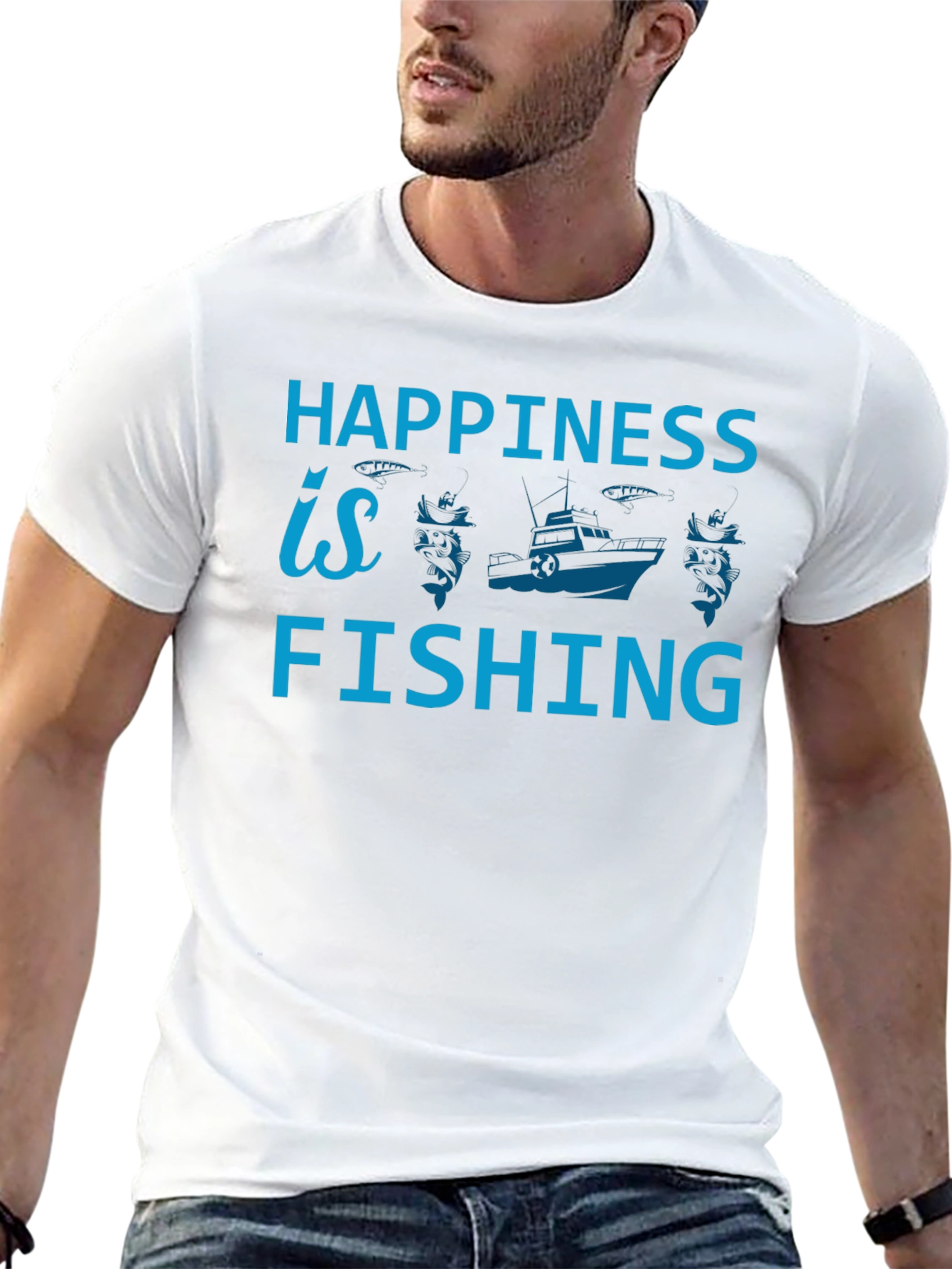 Black Happiness is Fishing Graphic Tee - Soft Cotton Shirt view 13