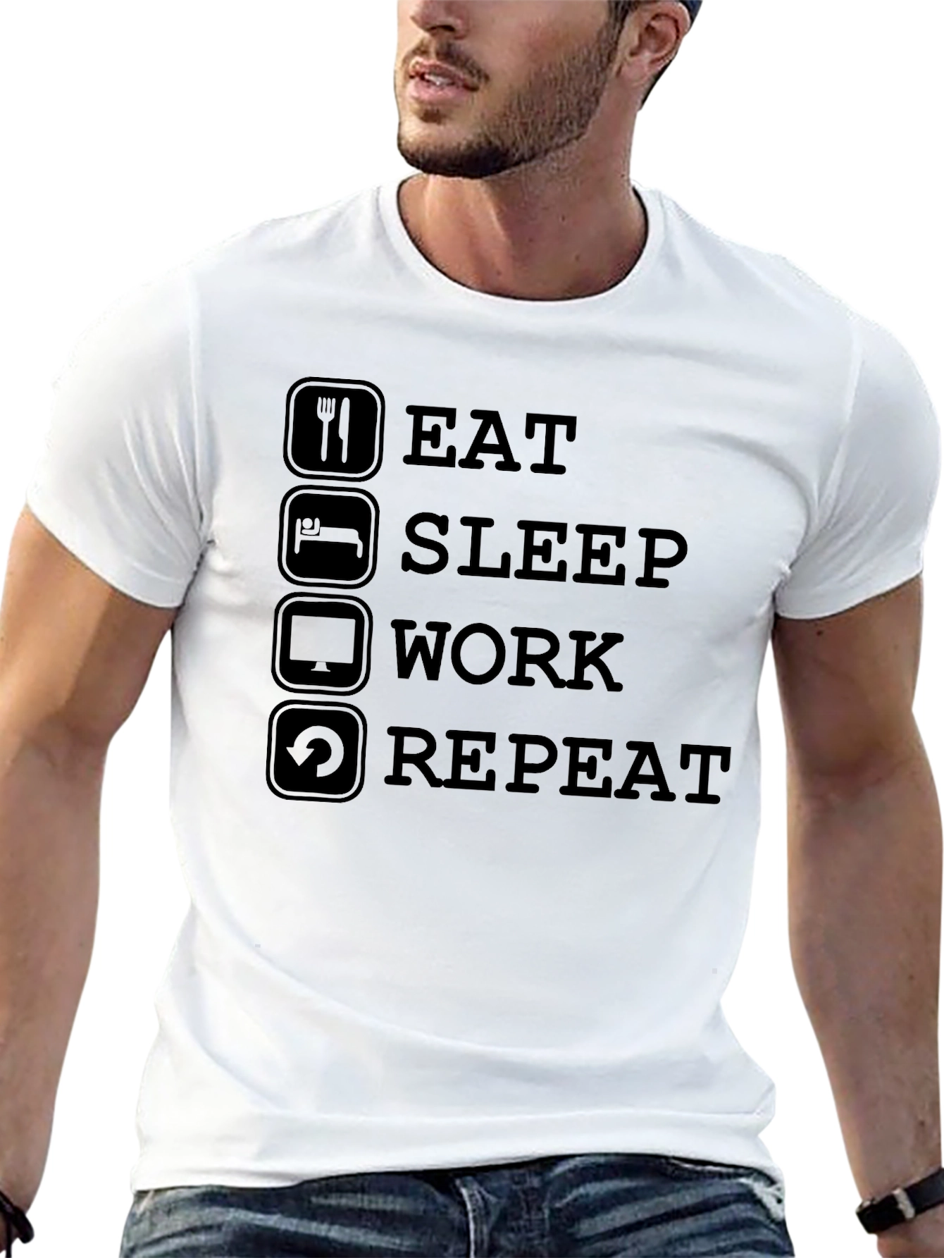 Black Eat Sleep Work Repeat Graphic T-Shirt view 13