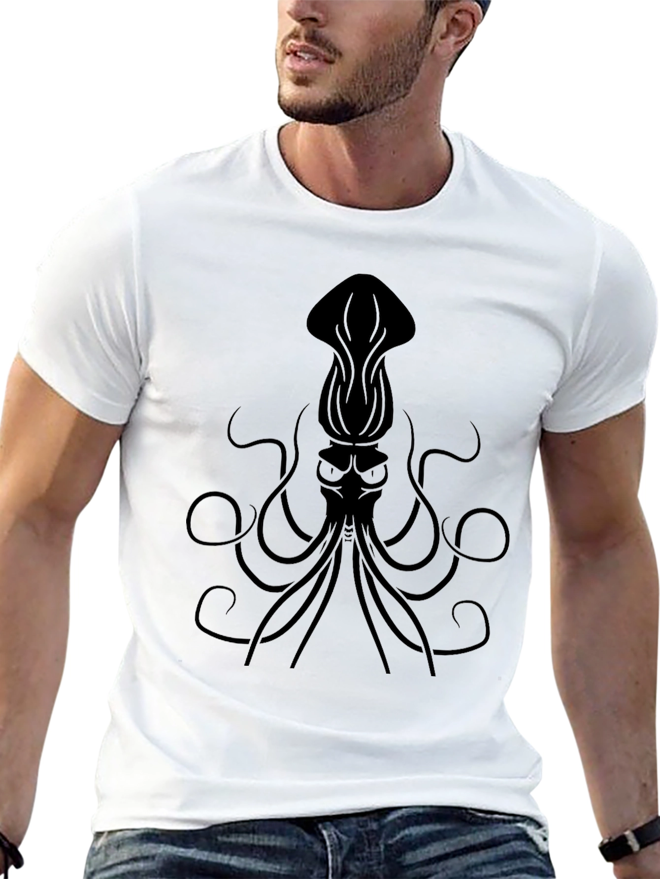 Black Men's Black Squid Graphic Tee view 13