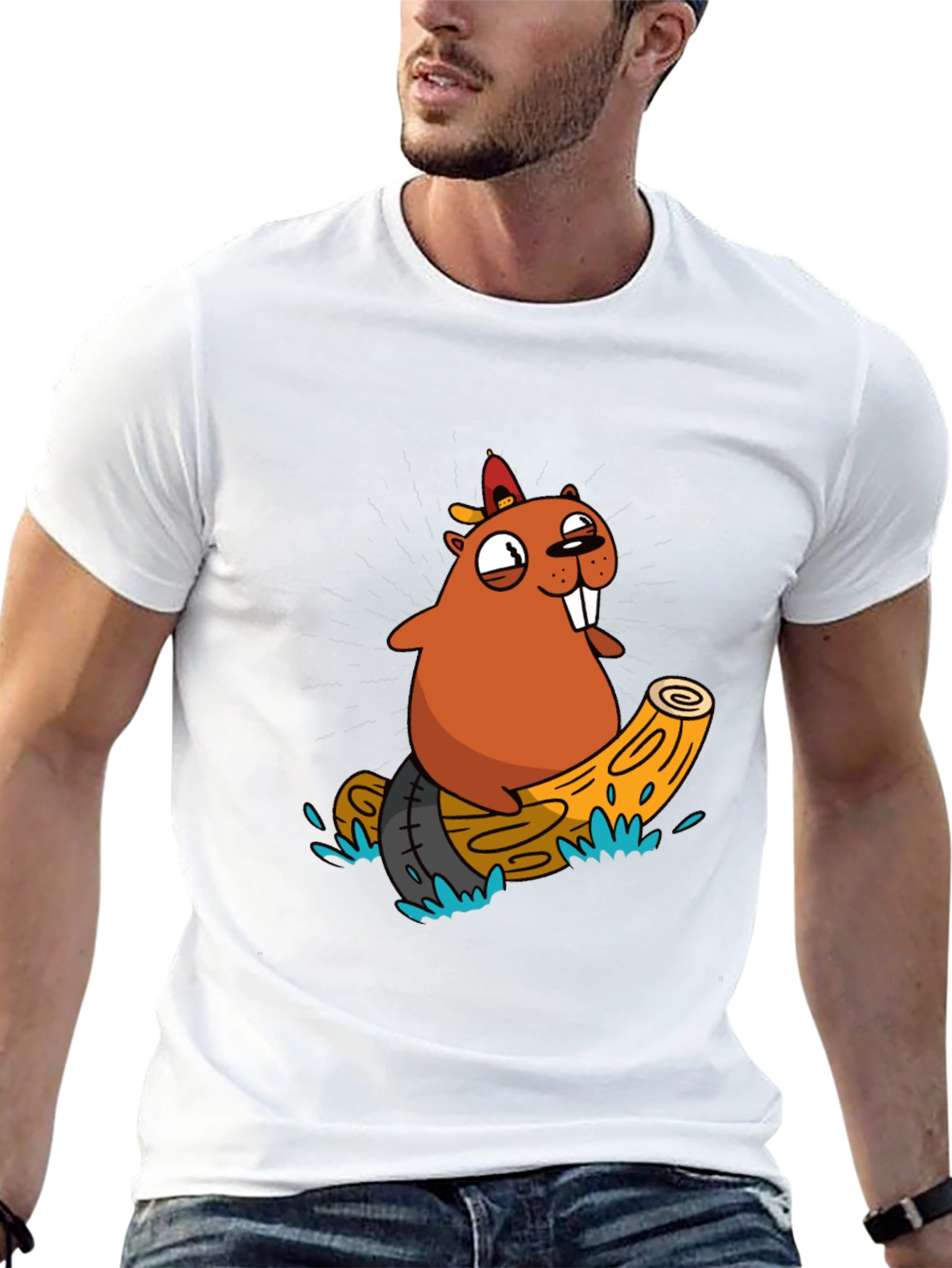 Black Cartoon Beaver T-Shirt view 13