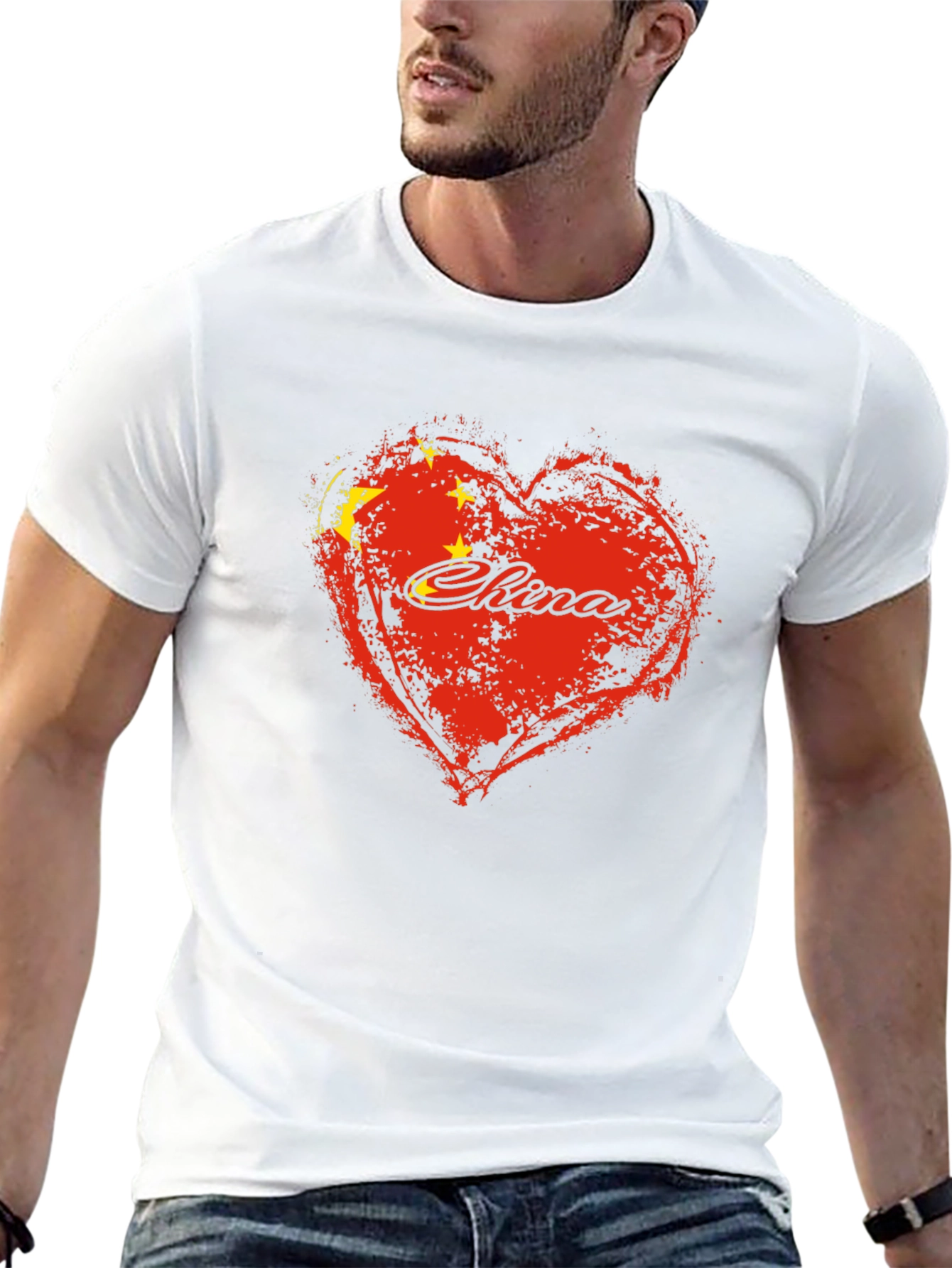 Black China Love Heart Flag Graphic T-Shirt view 13
