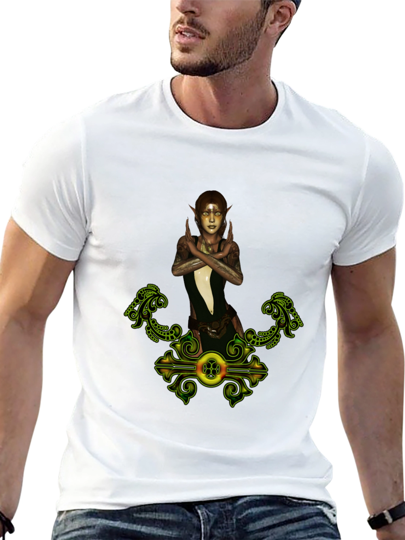 Black Elf Maiden Graphic Tee - Fantasy Print Shirt view 13