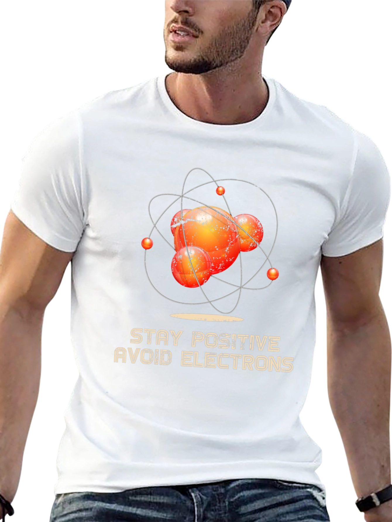 Black Stay Positive Avoid Electrons Graphic Tee view 13
