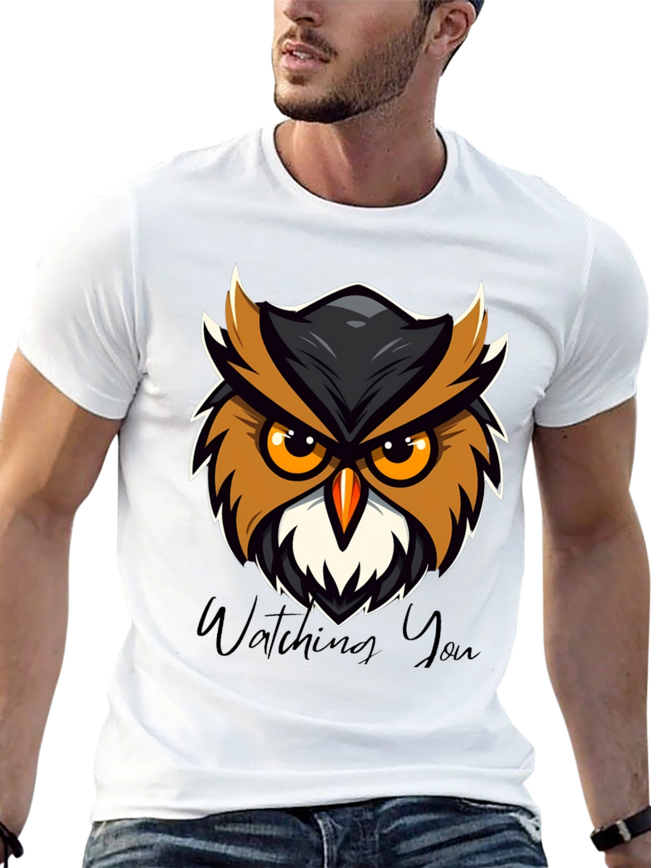 Black Men's Black Owl Graphic Tee - Watching You Design view 13