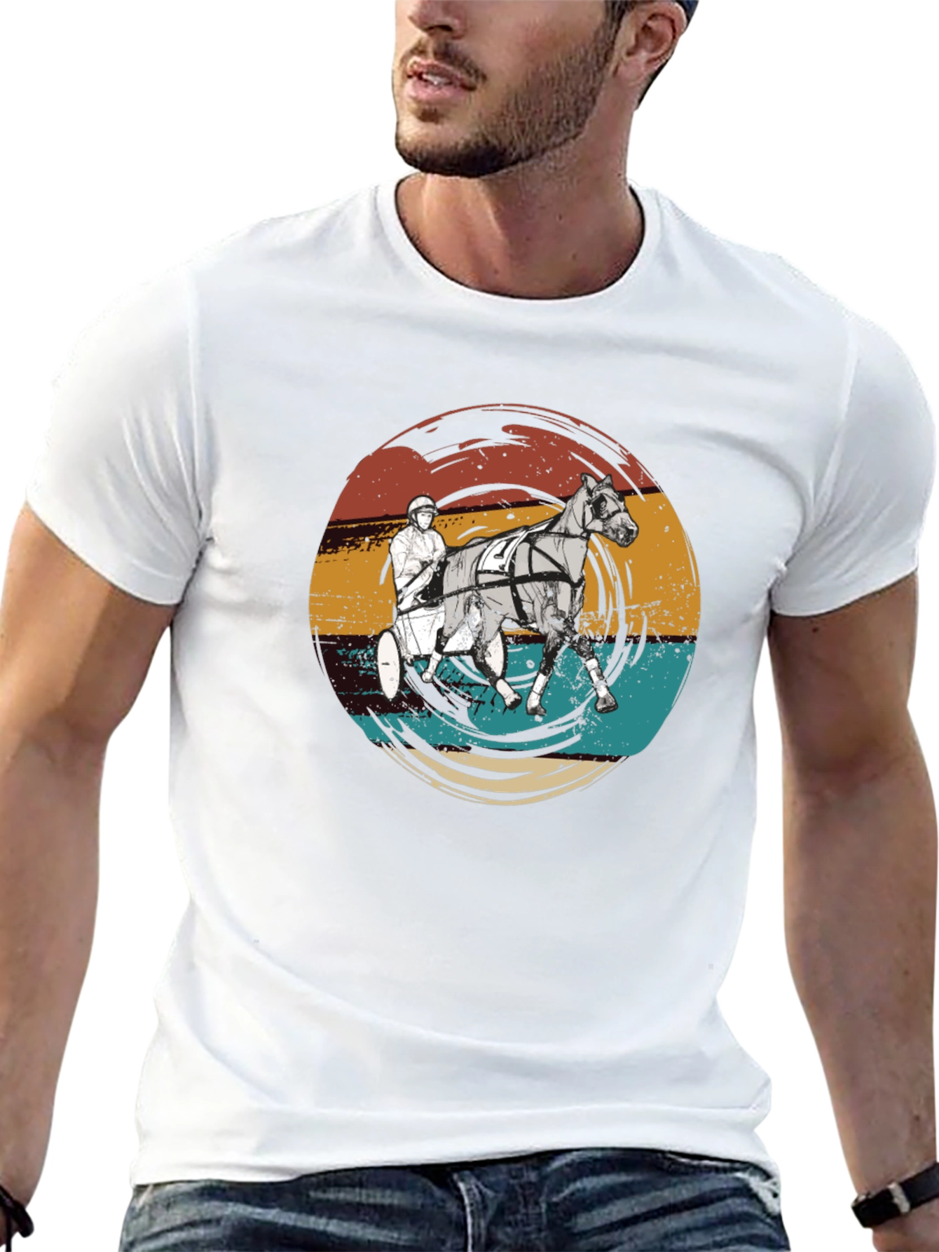 Black Retro Horse Racing Graphic T-Shirt view 13