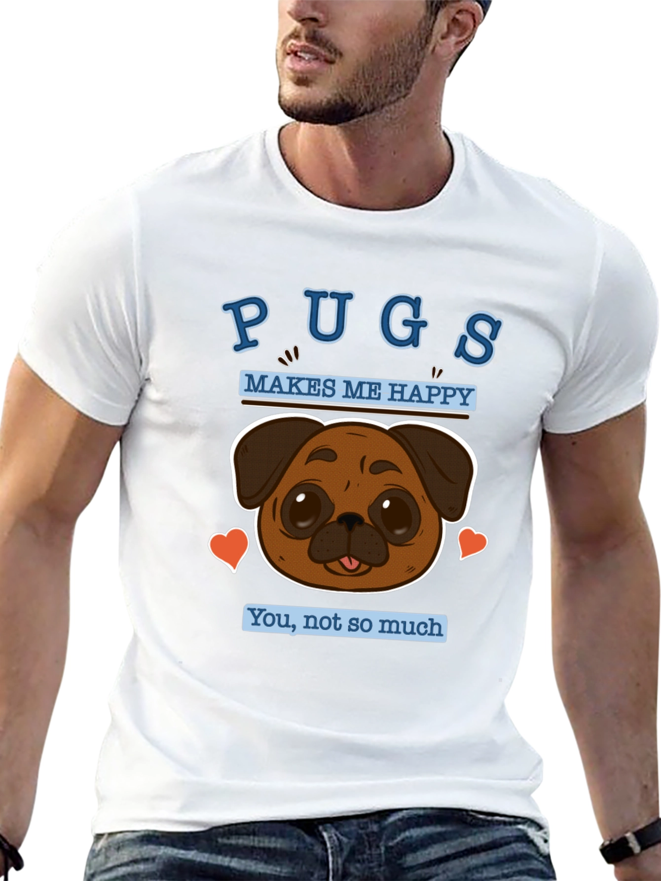 Black Pugs Make Me Happy Graphic Tee - Soft Cotton Casual Wear view 13