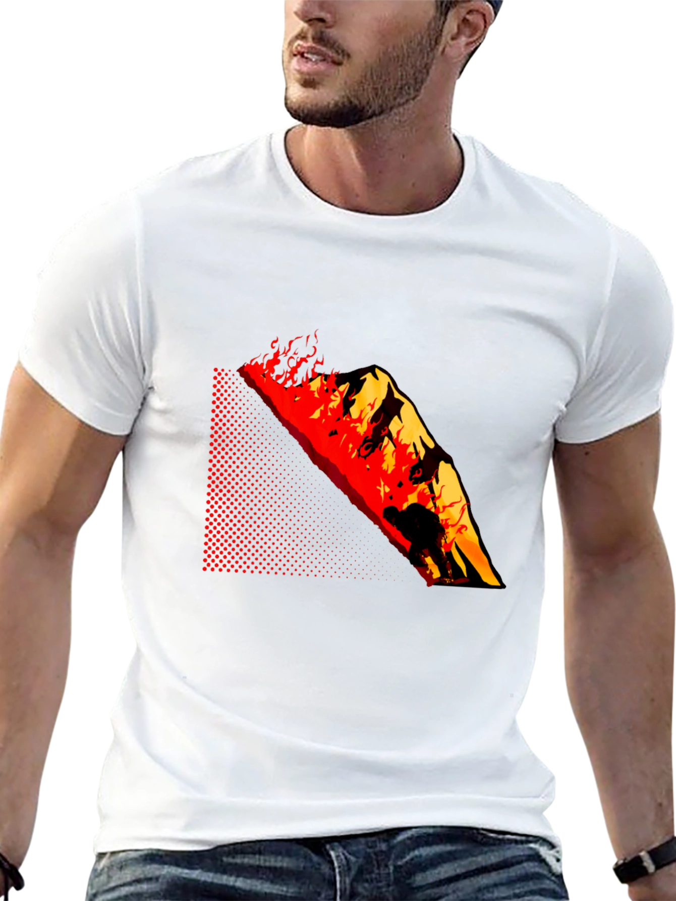 Black Burning Mountain Graphic Tee - Black Cotton Blend view 13