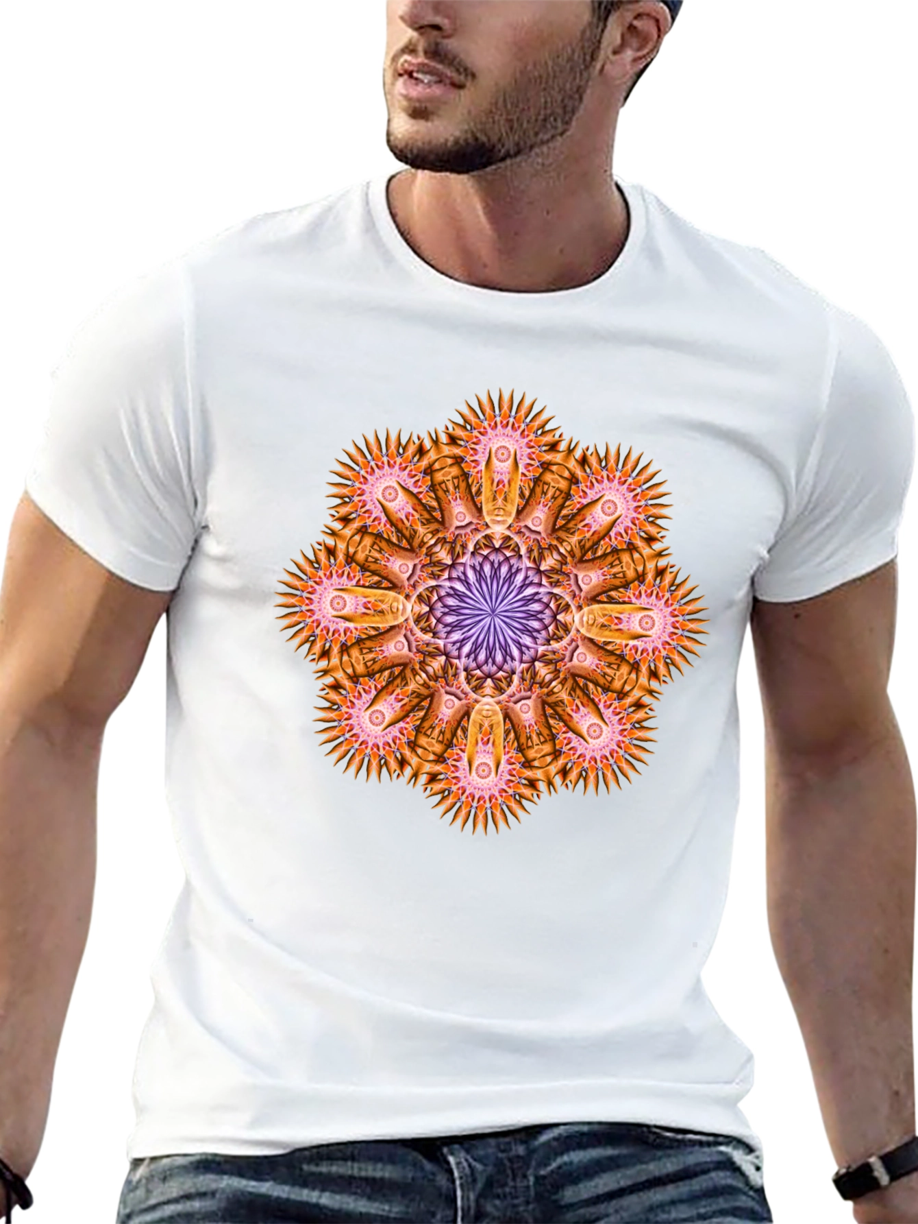 Black Abstract Mandala Graphic Tee - Black Cotton view 13
