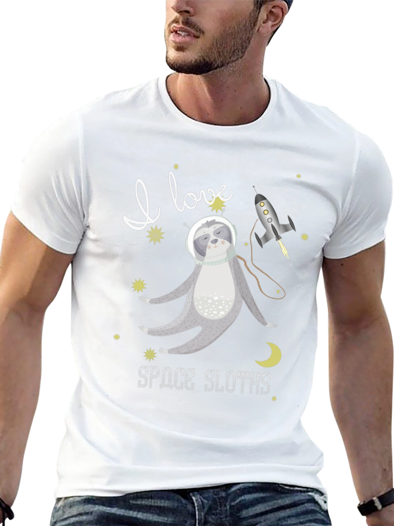 Black I Love Space Sloths Black T-Shirt view 13