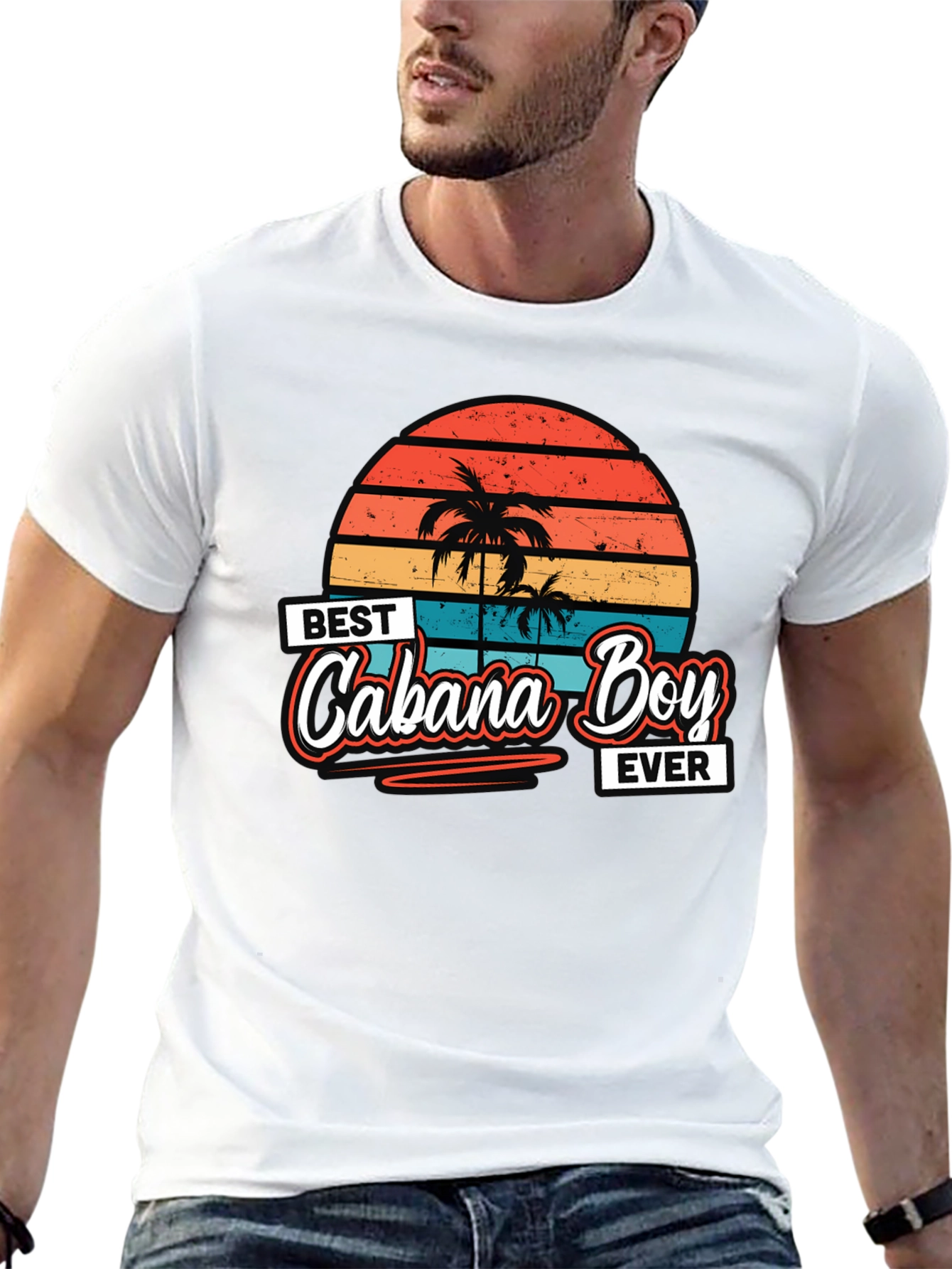 Black Best Cabana Boy Ever T-Shirt Retro Sunset Palm Trees view 13