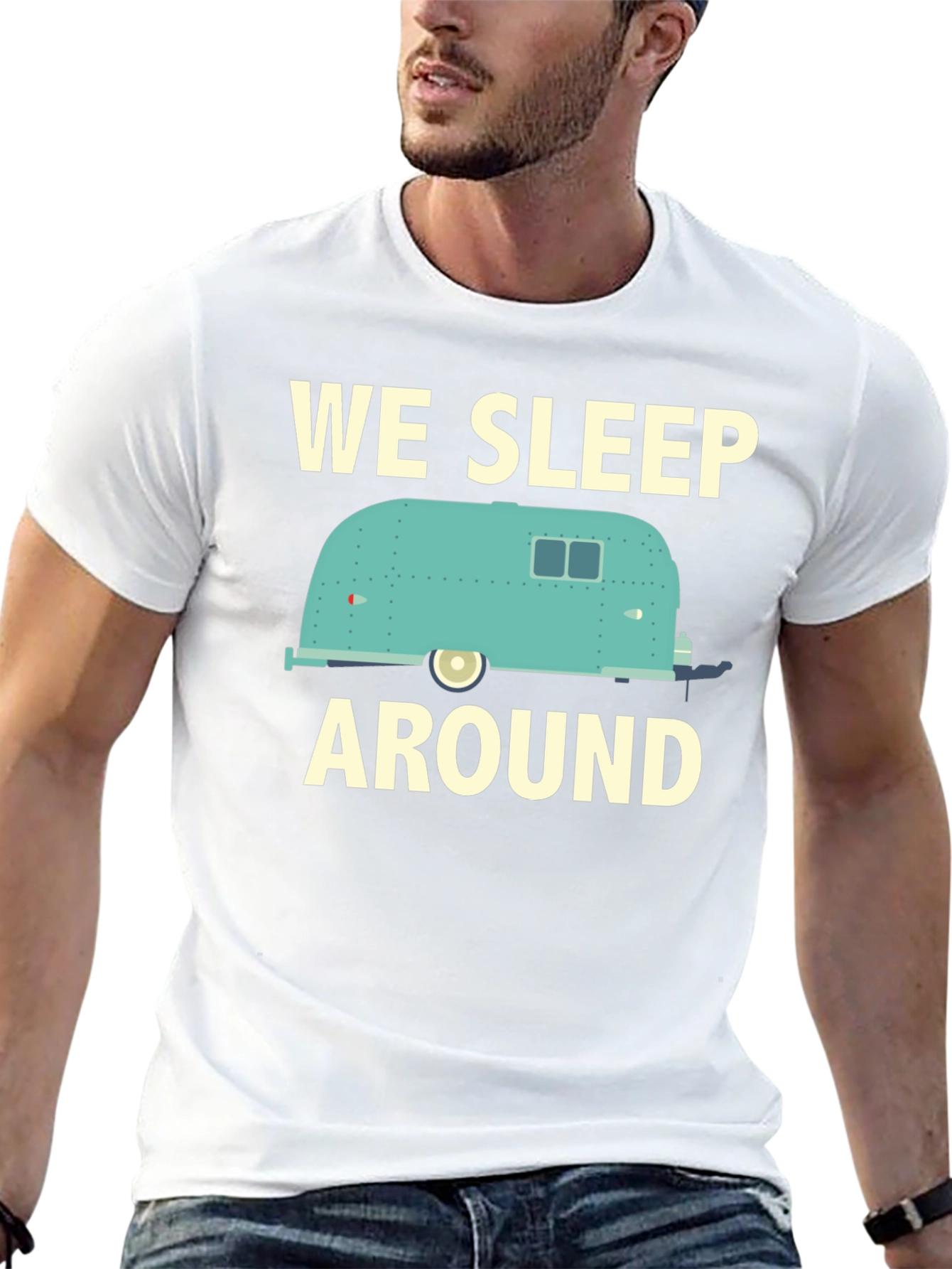 Black We Sleep Around Camper T-Shirt - Travel Adventure Tee view 13