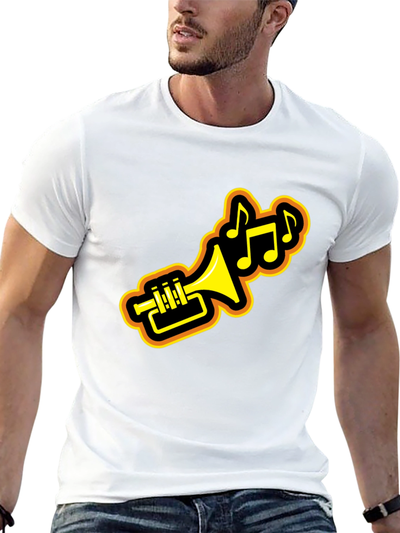 Black Trumpet Music Notes Black Graphic Tee view 13