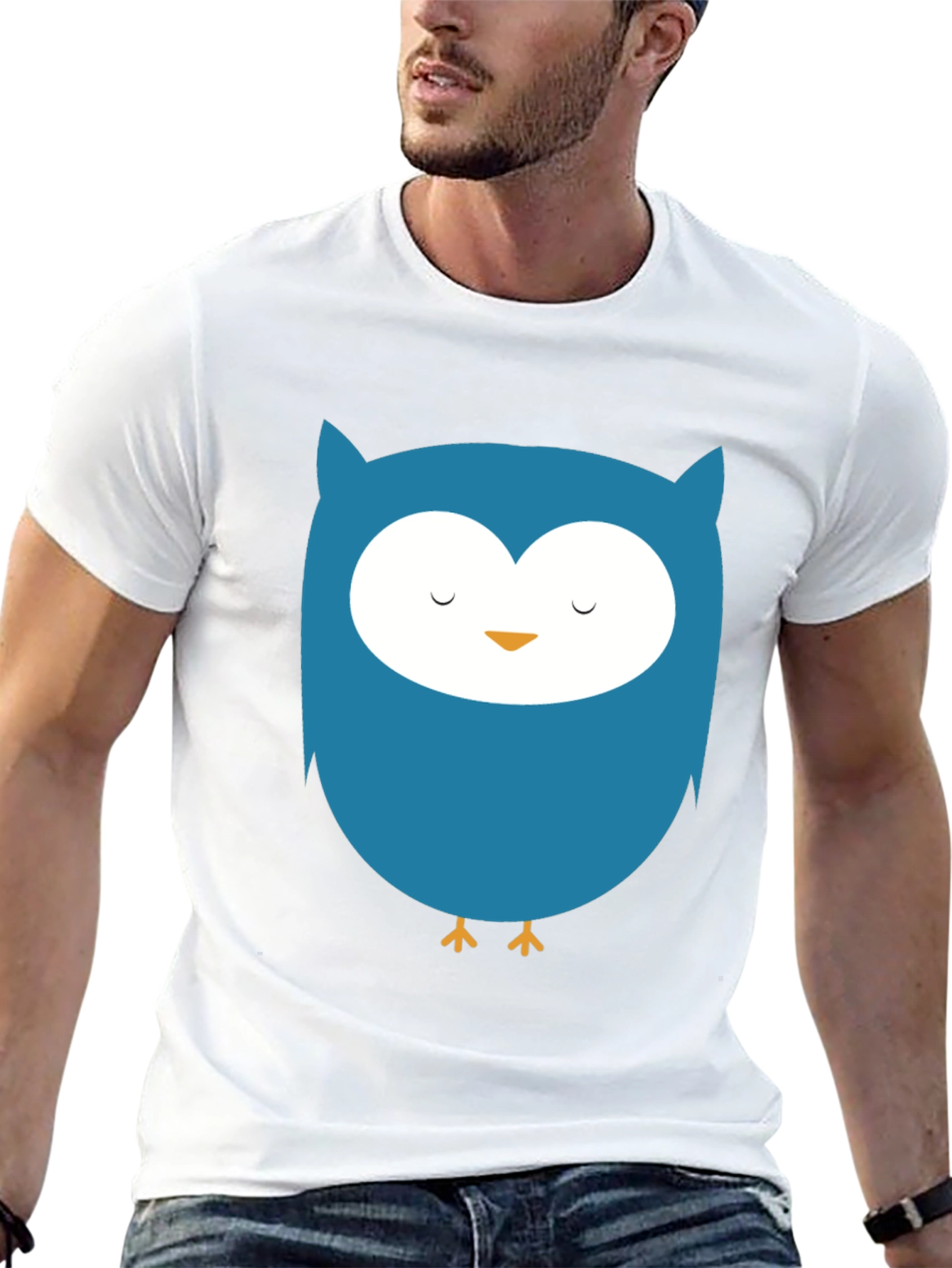 Black Cute Blue Owl Graphic Black T-Shirt view 13