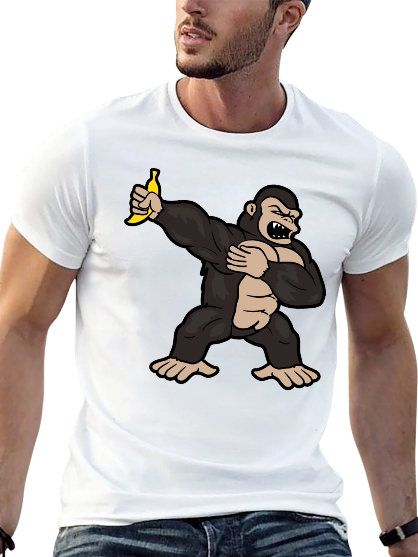 Black Funny Gorilla Dab Banana Graphic T-Shirt view 13