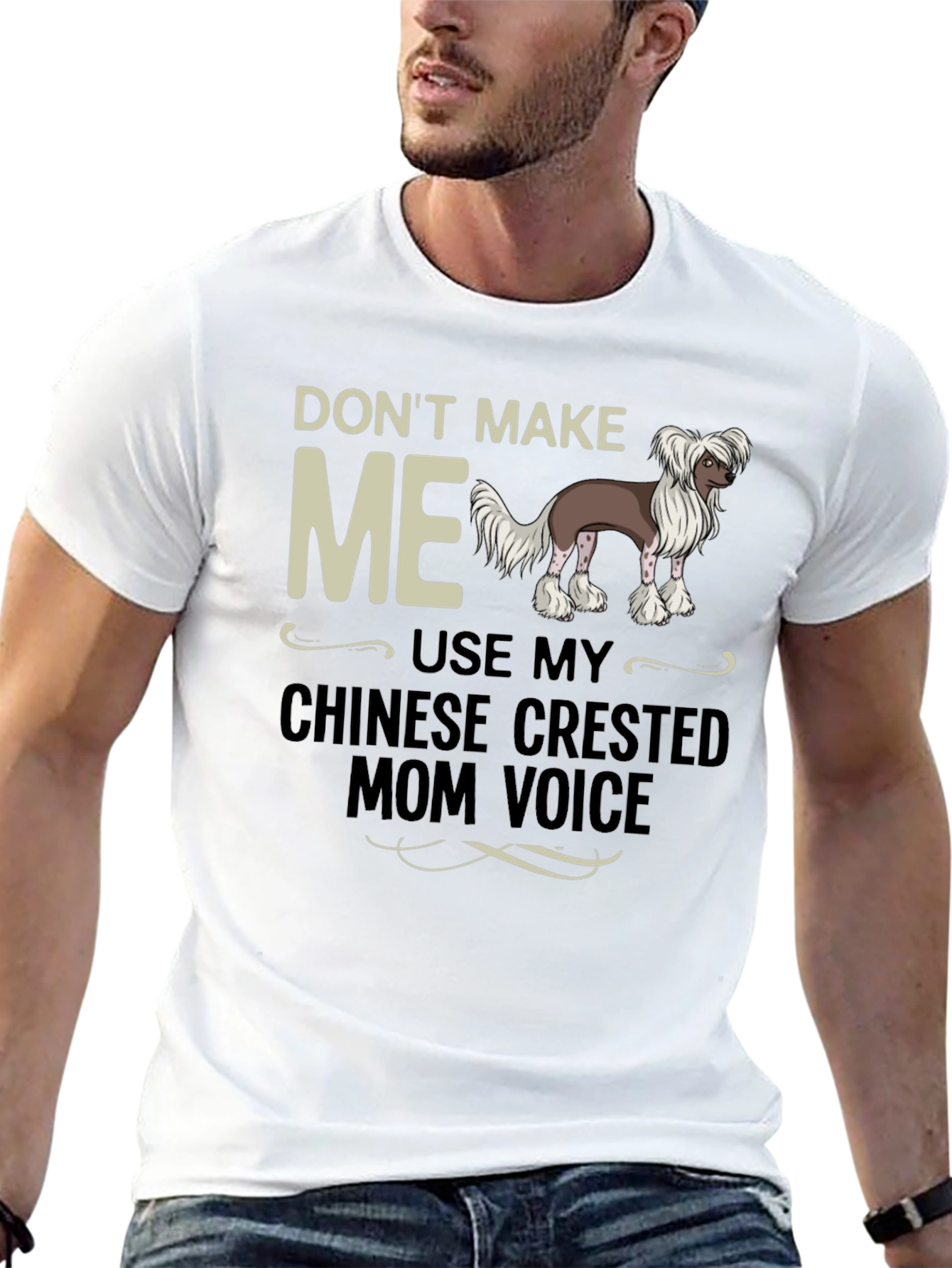Black Chinese Crested Mom Voice T-Shirt view 13