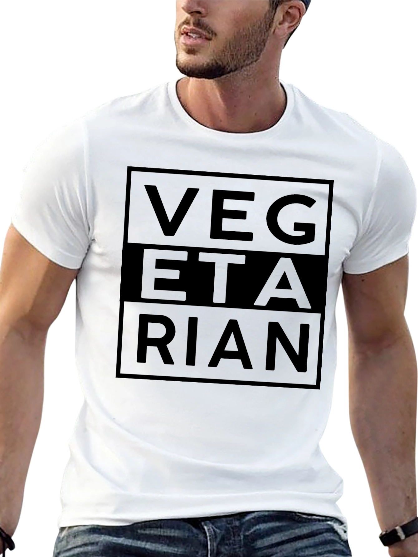 Black Vegetarian Statement Graphic Tee - Black Cotton Casual Wear view 13