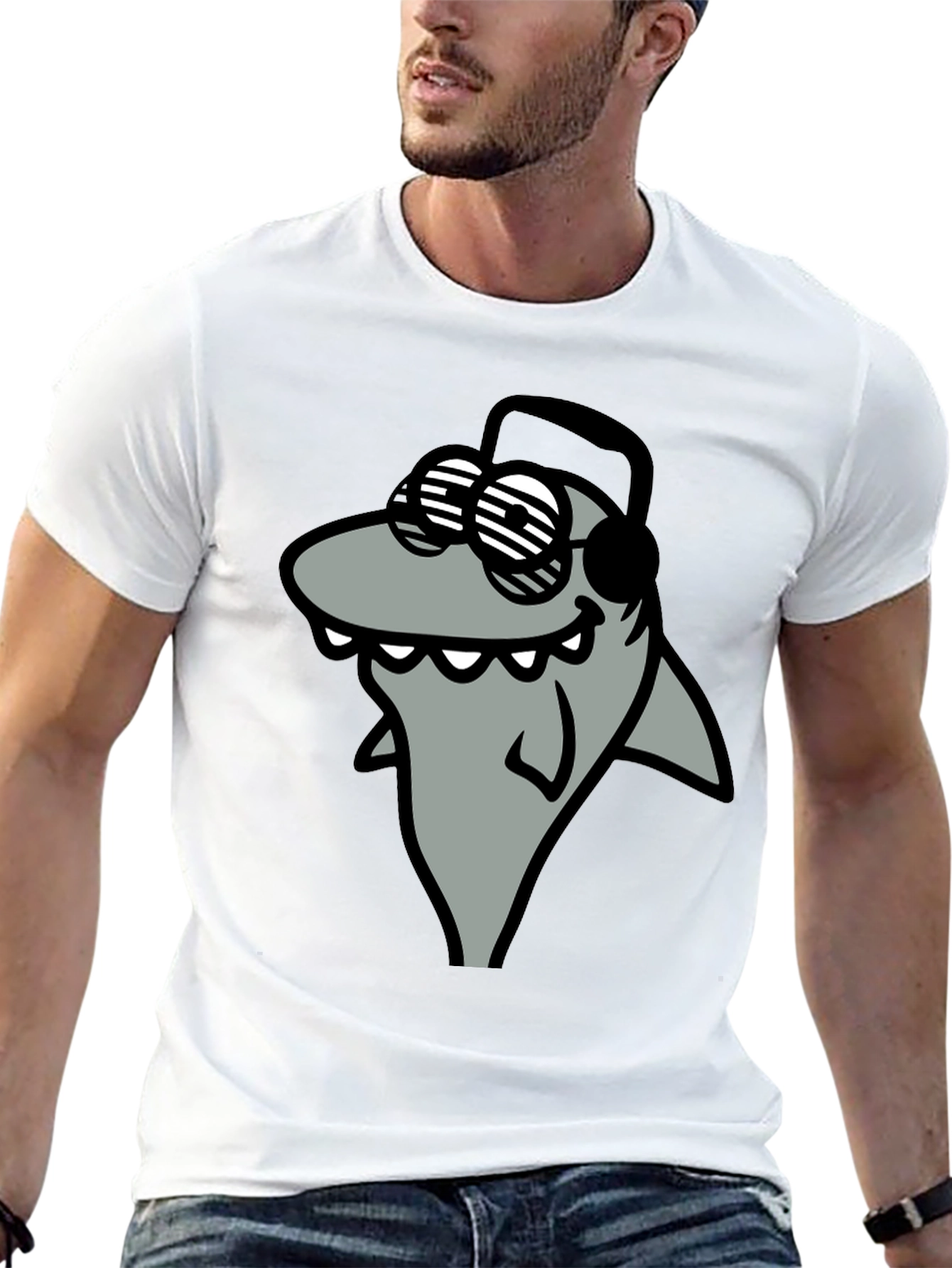 Black Shark with Shades Graphic T-Shirt - Cool and Fun view 13