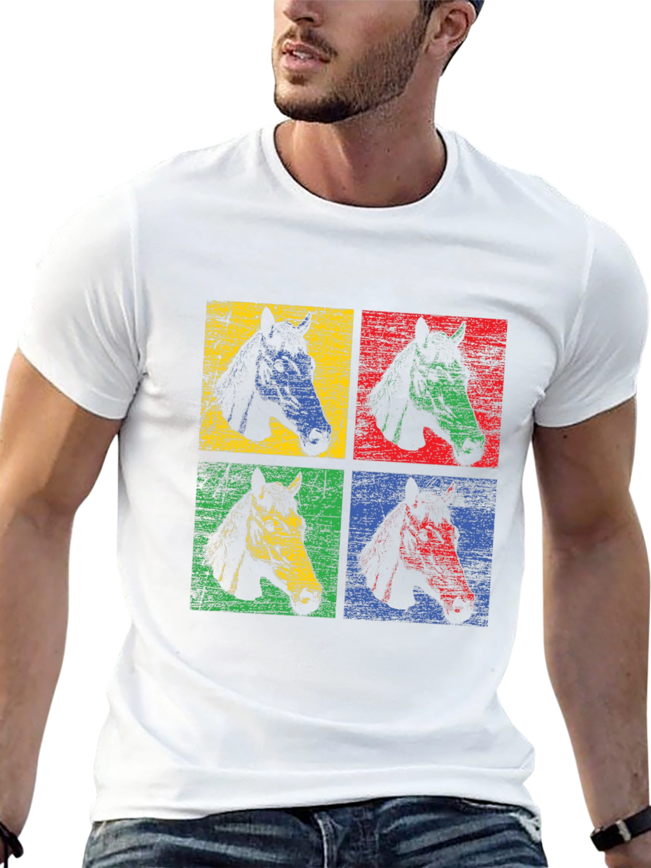 Black Pop Art Horse Tee - Colorful Graphic T-Shirt view 13