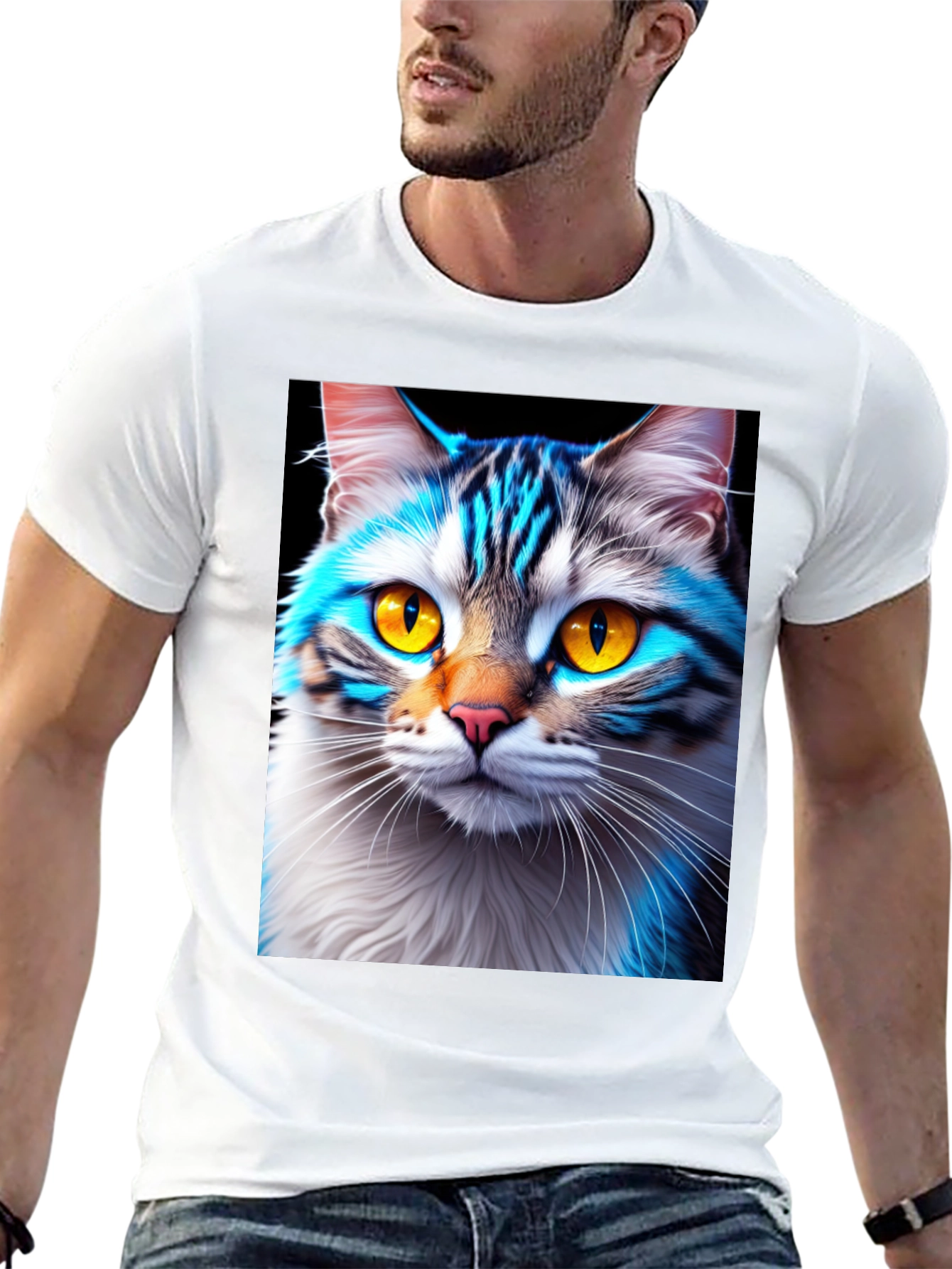 Black Cool Cat Graphic Tee - Stylish Animal Print Shirt view 13