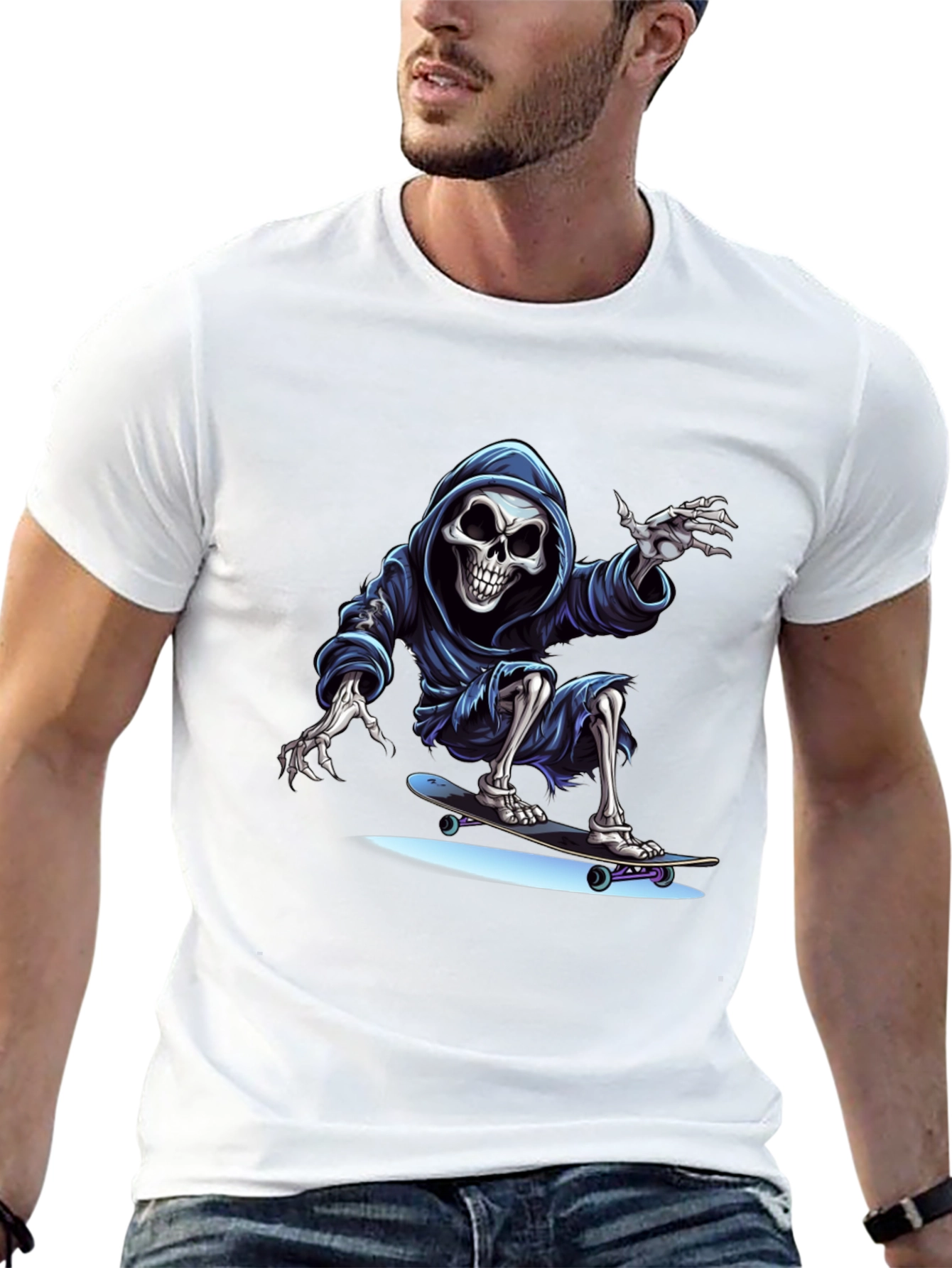 Black Skateboarding Grim Reaper Graphic Tee - Cool Skeleton Shirt view 13