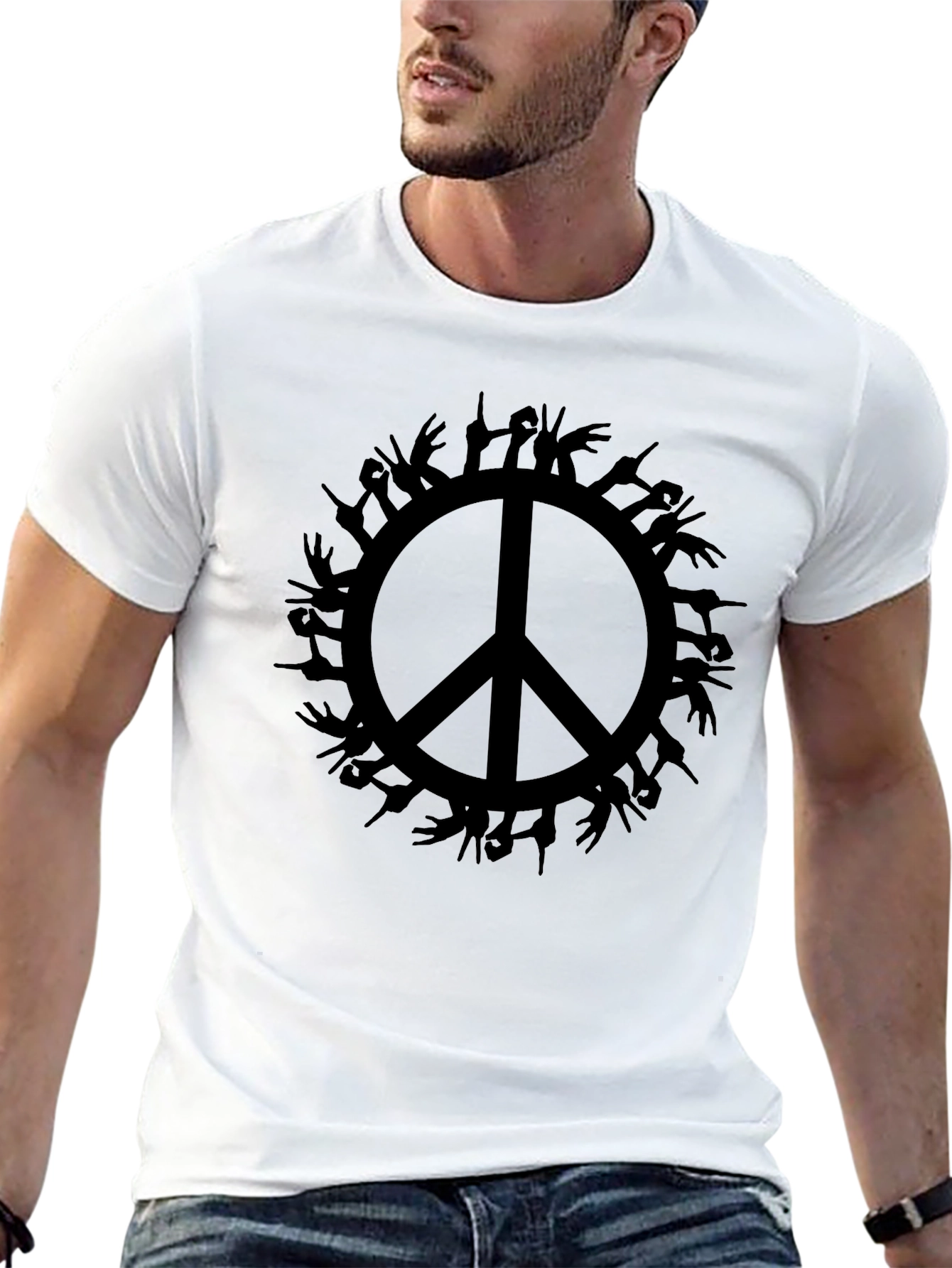 Black Peace Sign Hands Graphic T-Shirt - Black view 13