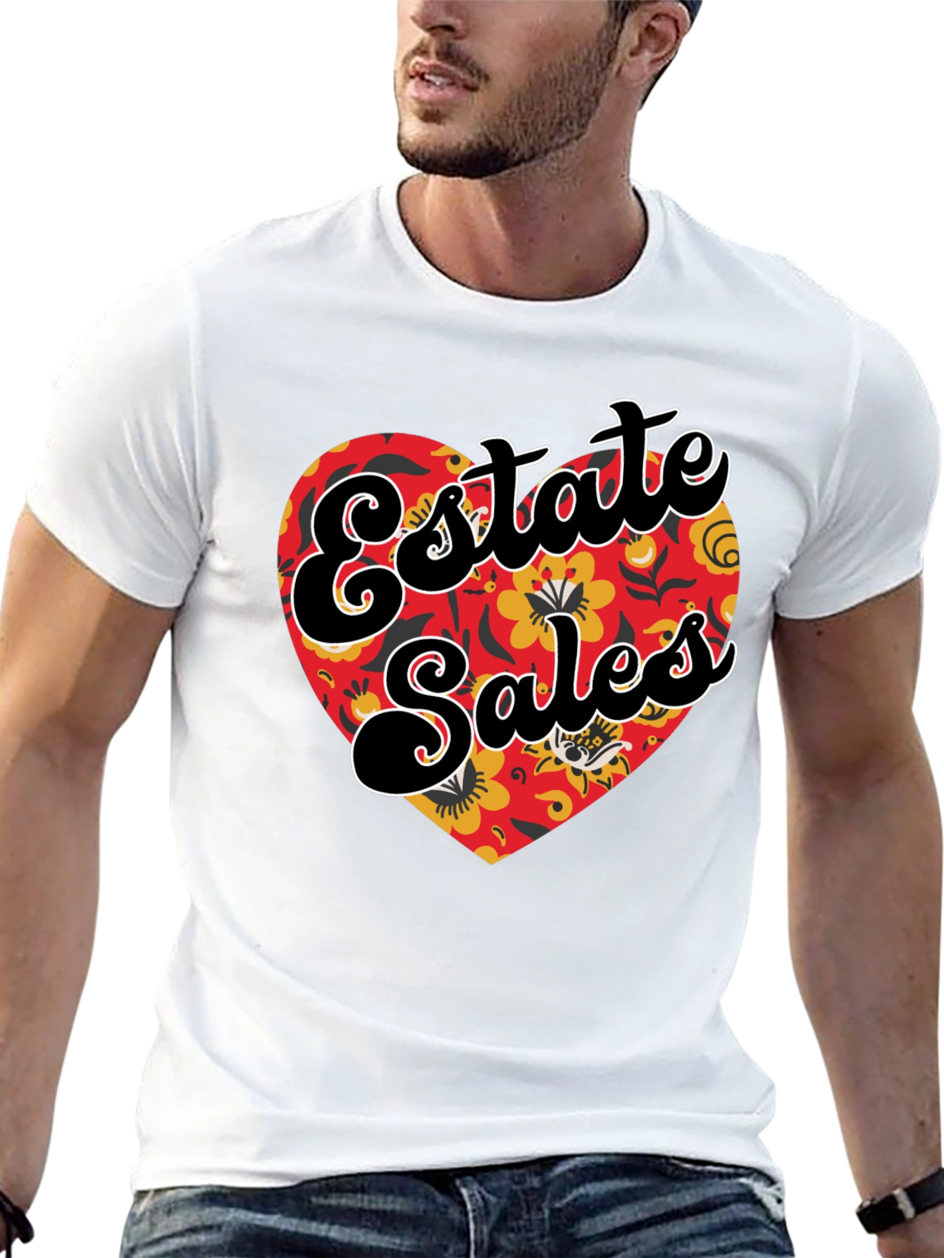 Black Estate Sales Floral Heart Graphic T-Shirt view 13