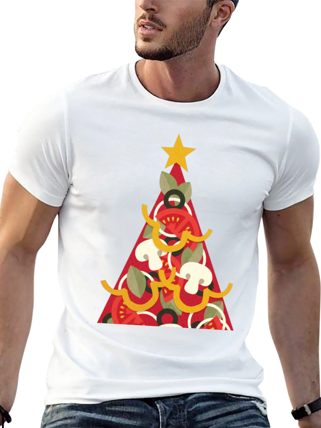 Black Pizza Christmas Tree Graphic Tee - Holiday Apparel view 13