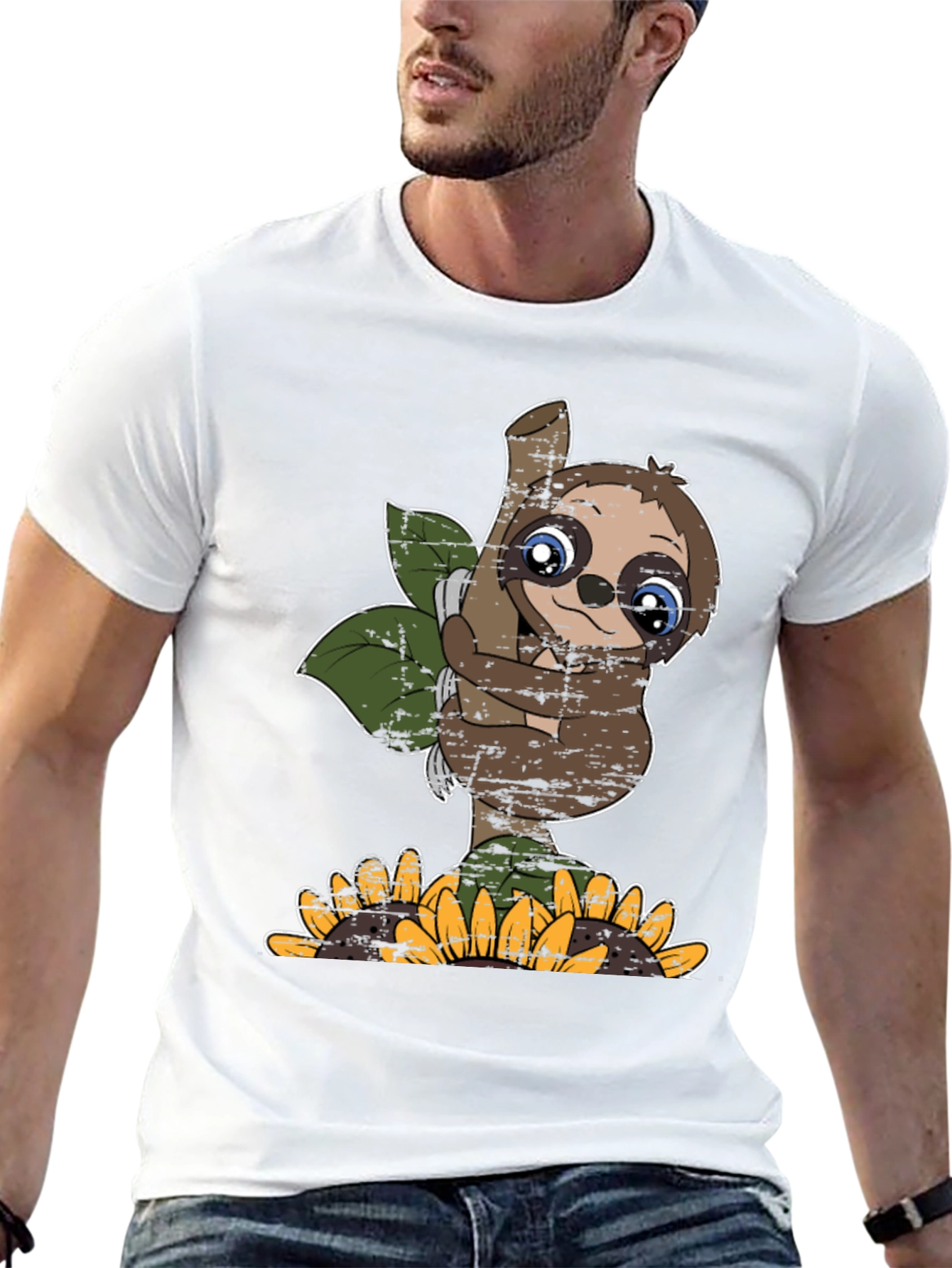 Black Cute Sloth Sunflower Graphic Tee view 13