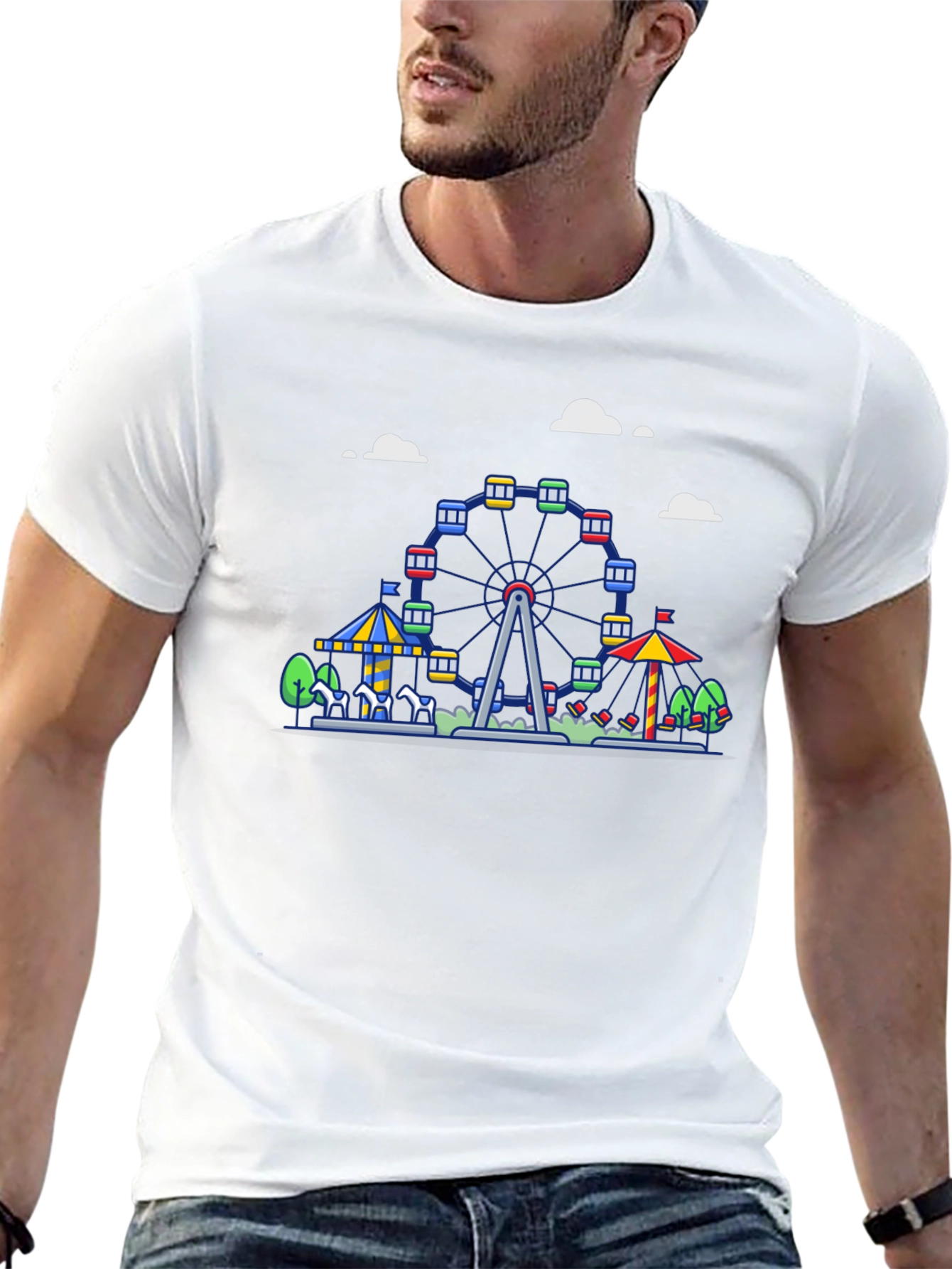 Black Carnival Ferris Wheel Graphic Tee - Black Cotton Shirt view 13