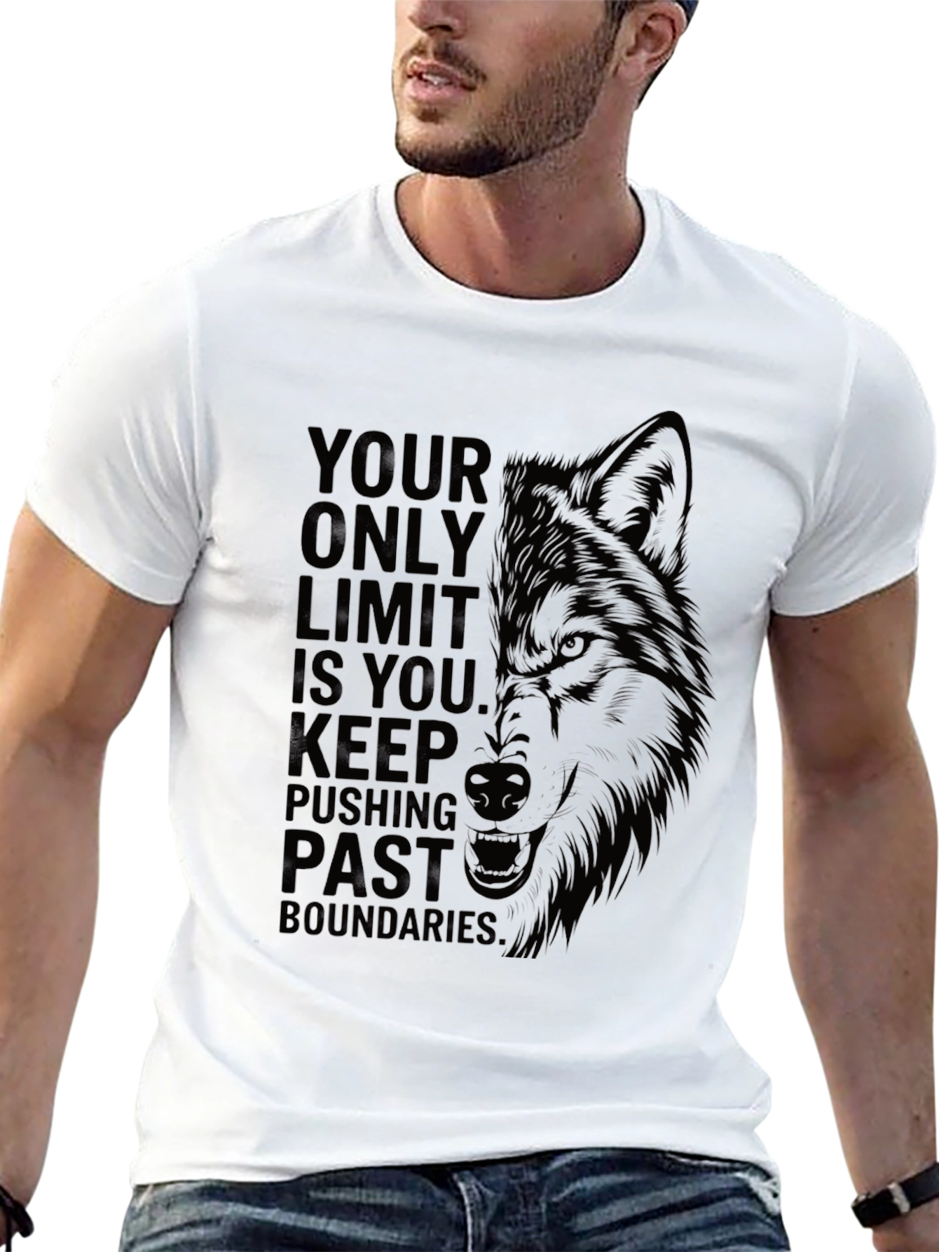 Black Motivational Wolf Graphic T-Shirt view 13