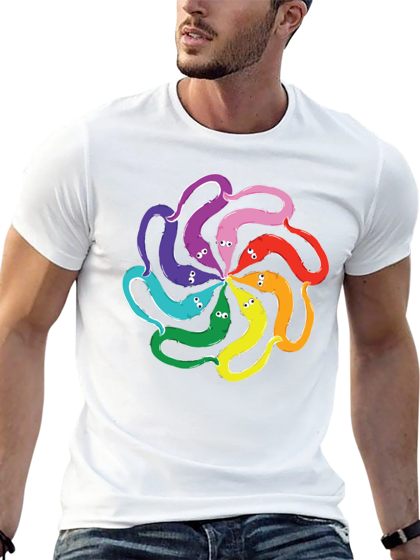 Black Colorful Worms On A String T-Shirt view 13