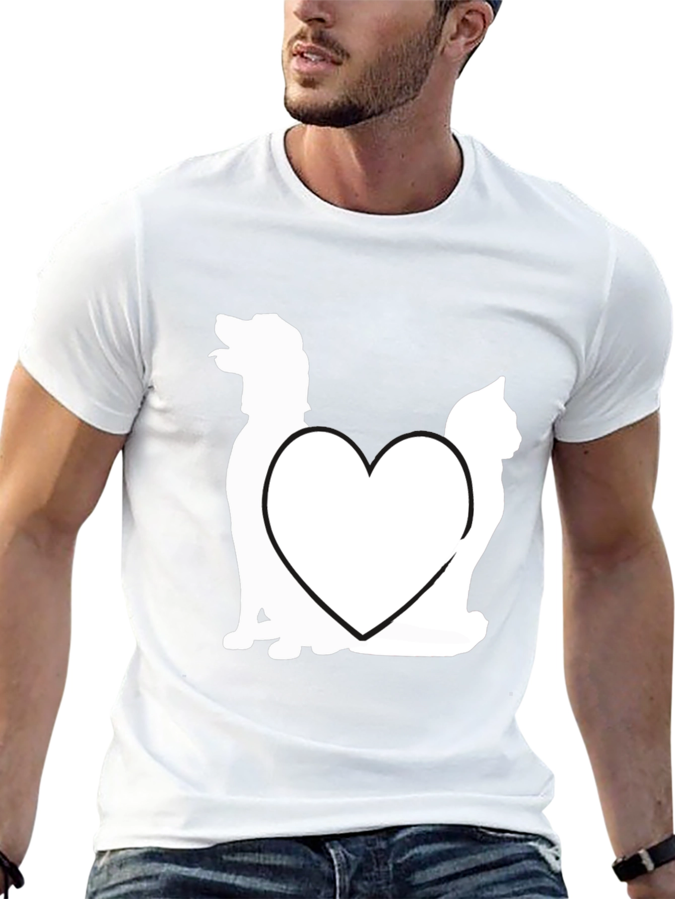 Black Dog and Cat Heart Graphic T-Shirt view 13